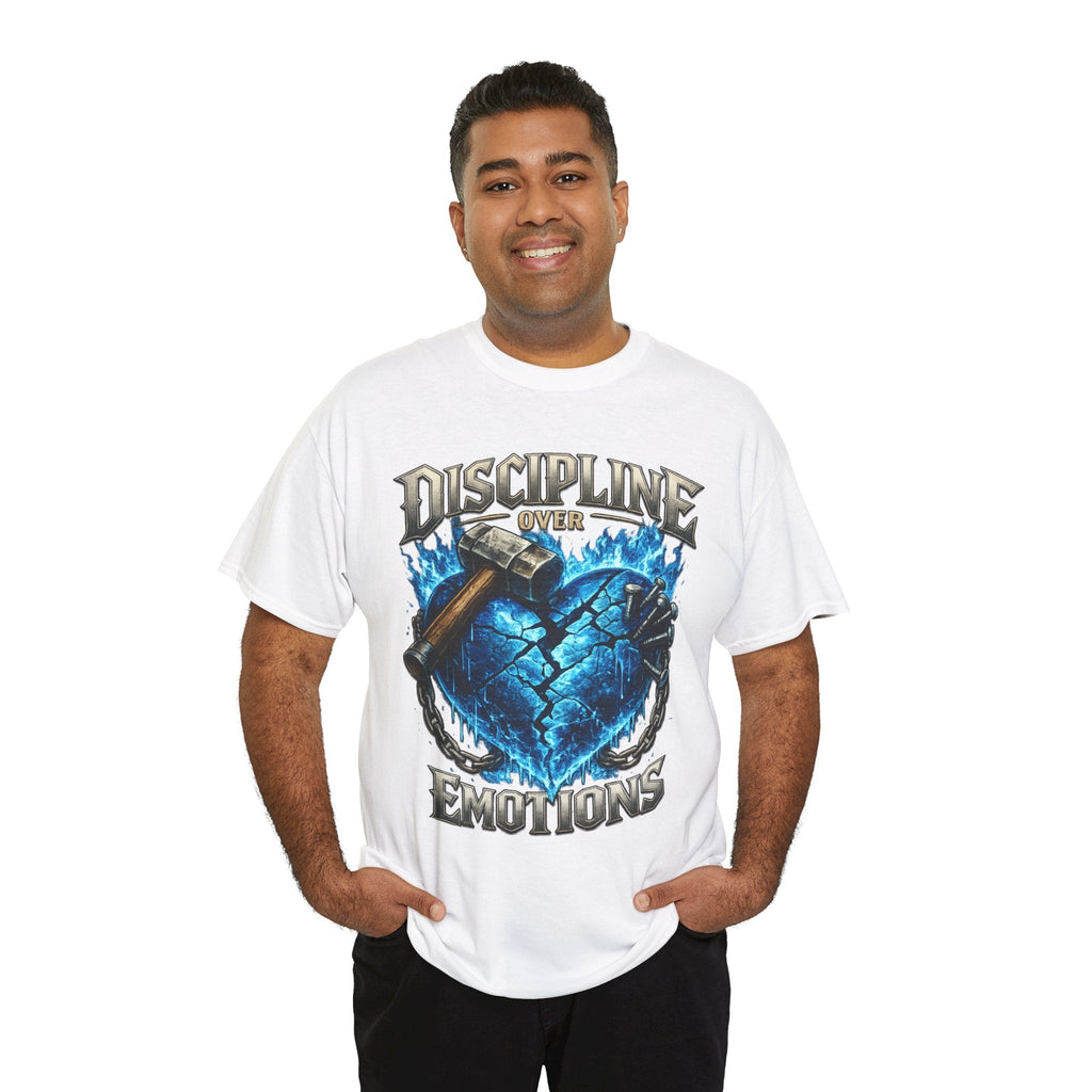 Discipline Over Emotions Graphic T-Shirt (Blue Heart) Printify