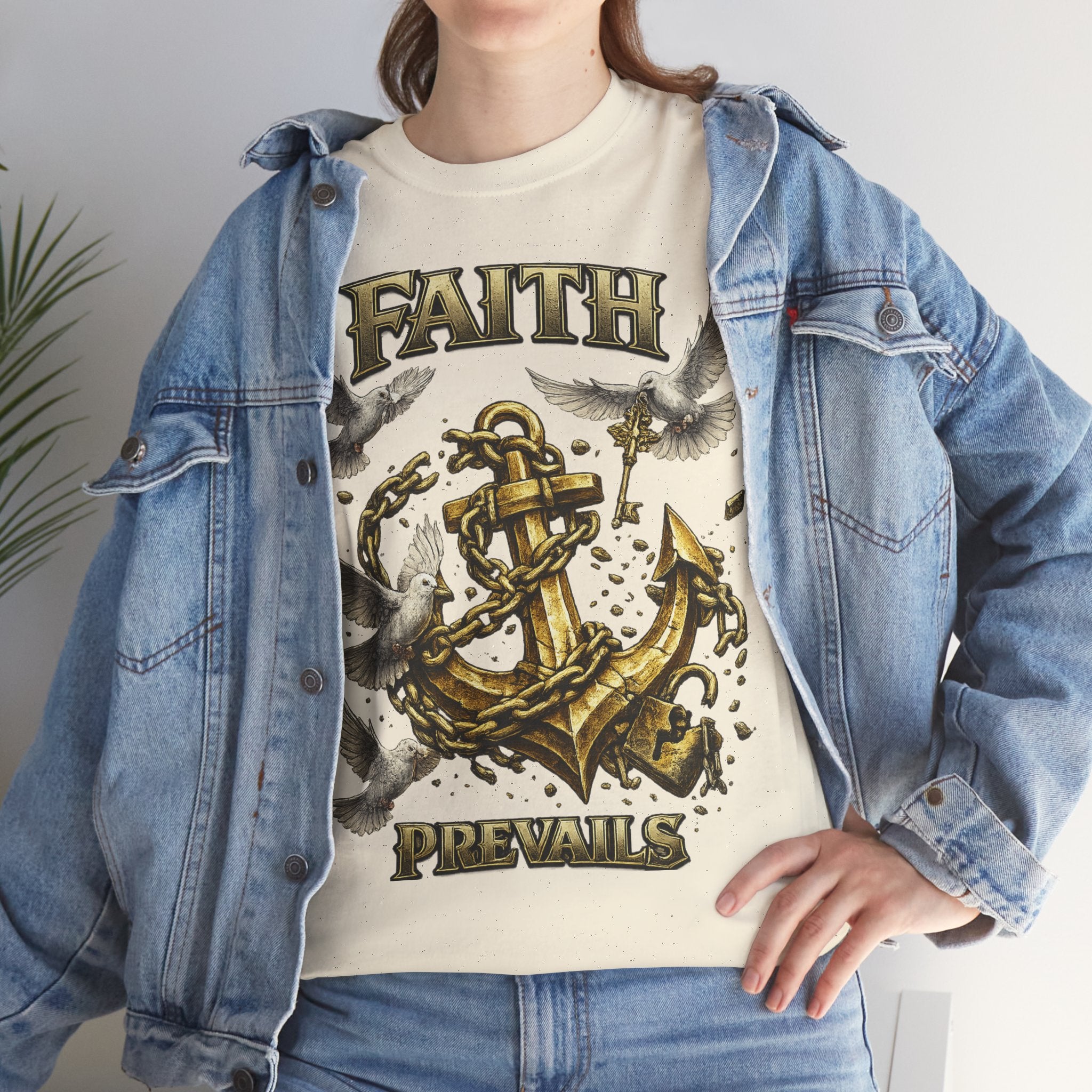 Adult Faith Prevails Anchor T-Shirt (Gold Anchor) Printify