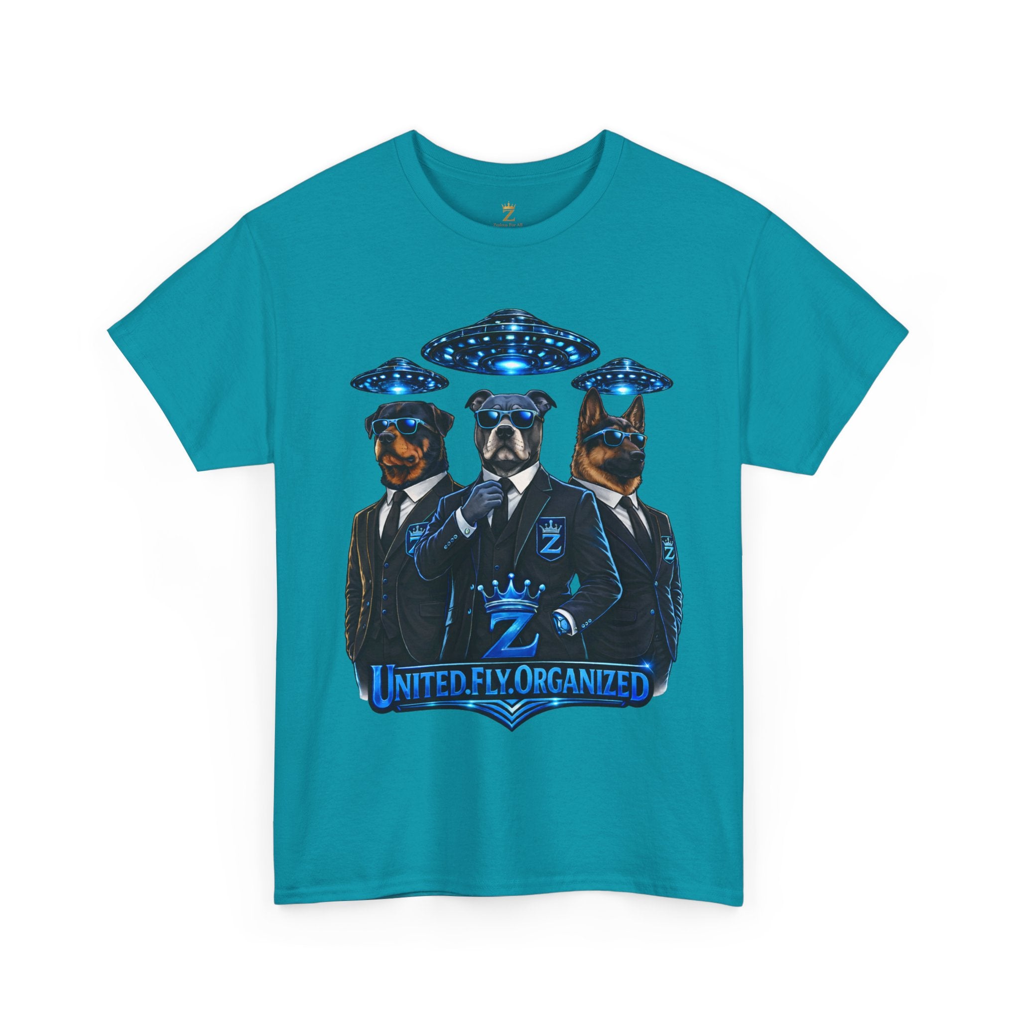 Adult "United. Fly. Organized." Graphic Tee (Blue) Printify