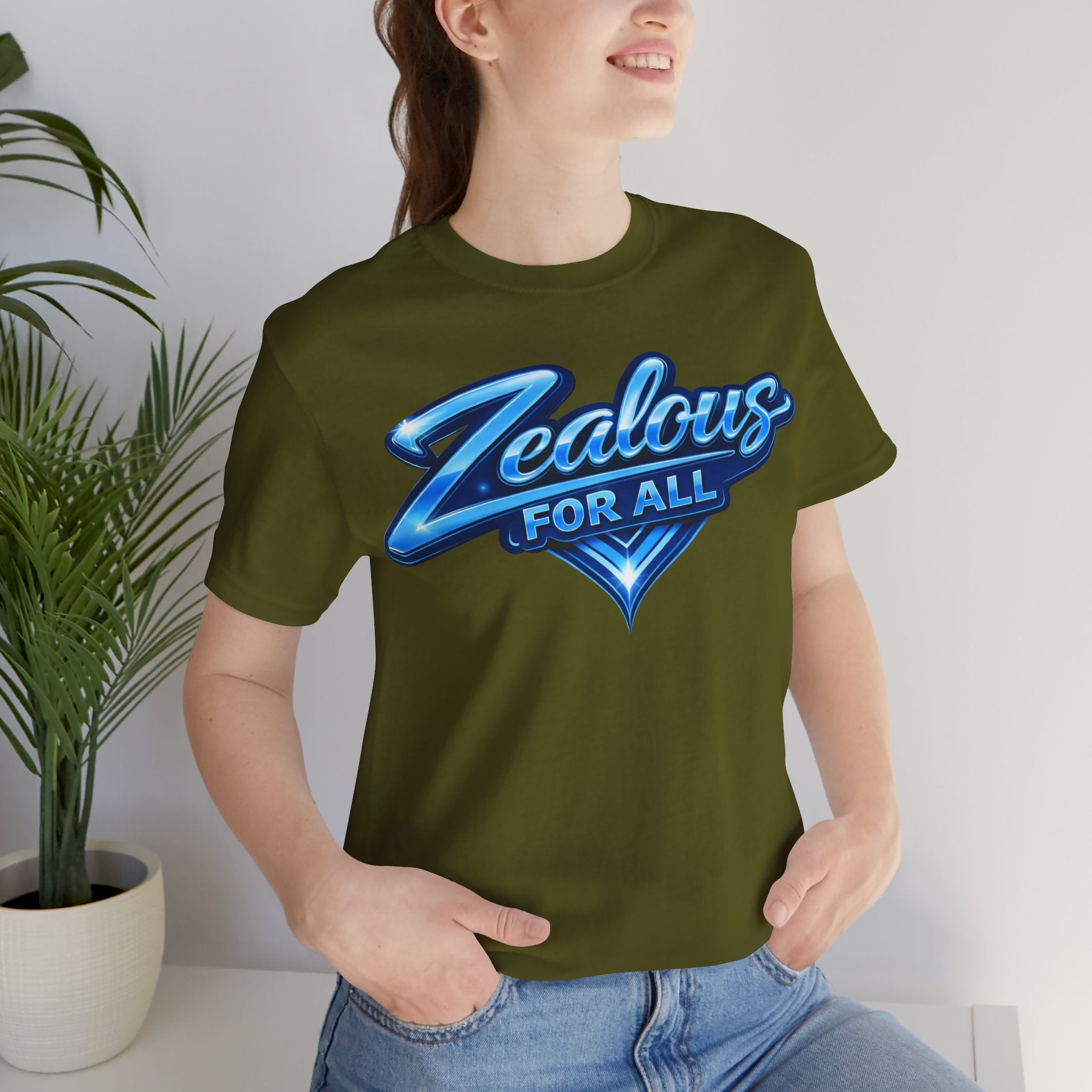 Zealous For All Graphic T-Shirt (Blue Logo) Printify