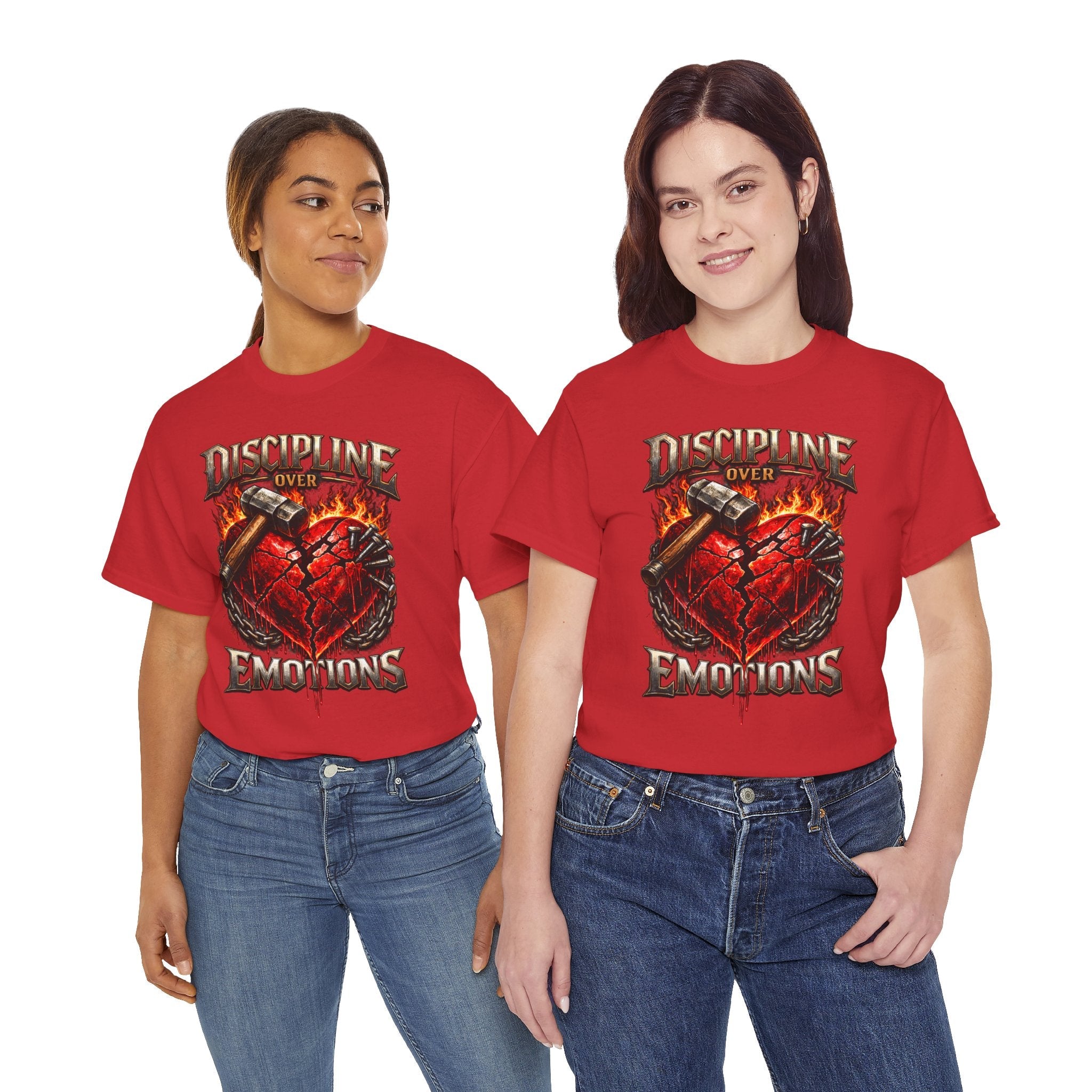 Discipline Over Emotions Graphic T-Shirt (Red Heart) Printify