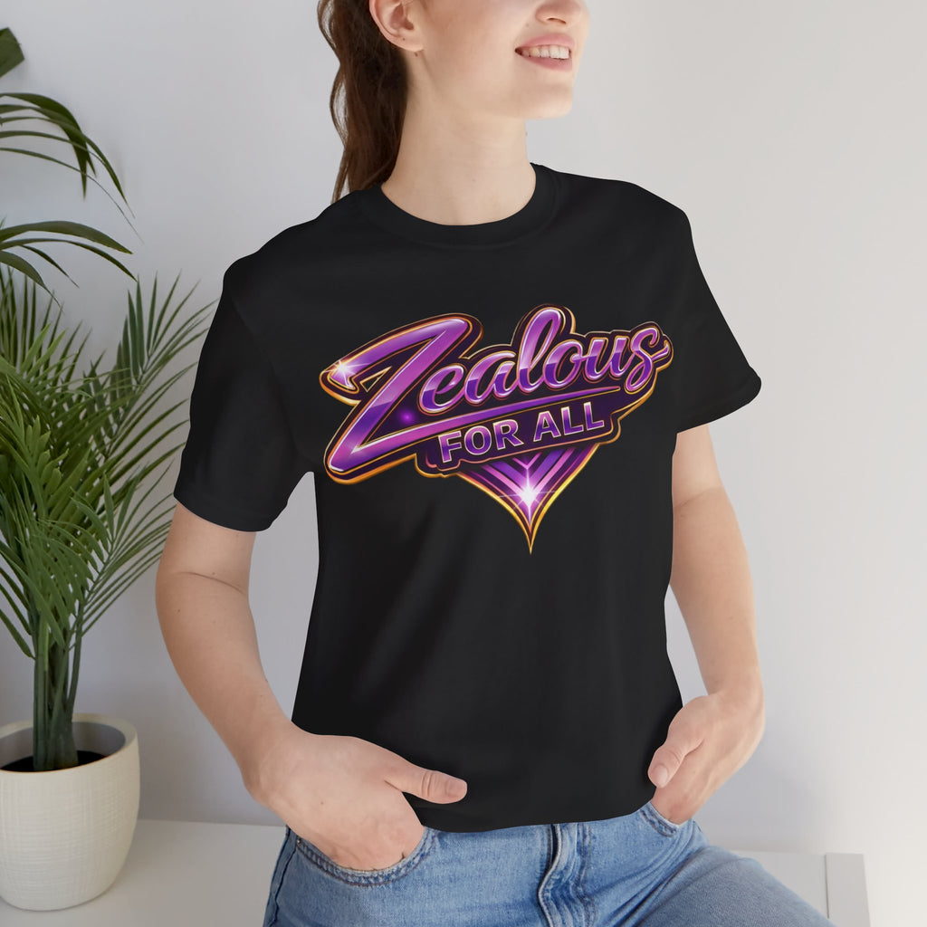 CUSTOM Zealous For All Graphic T-Shirt (Purple & Gold Trim Logo)