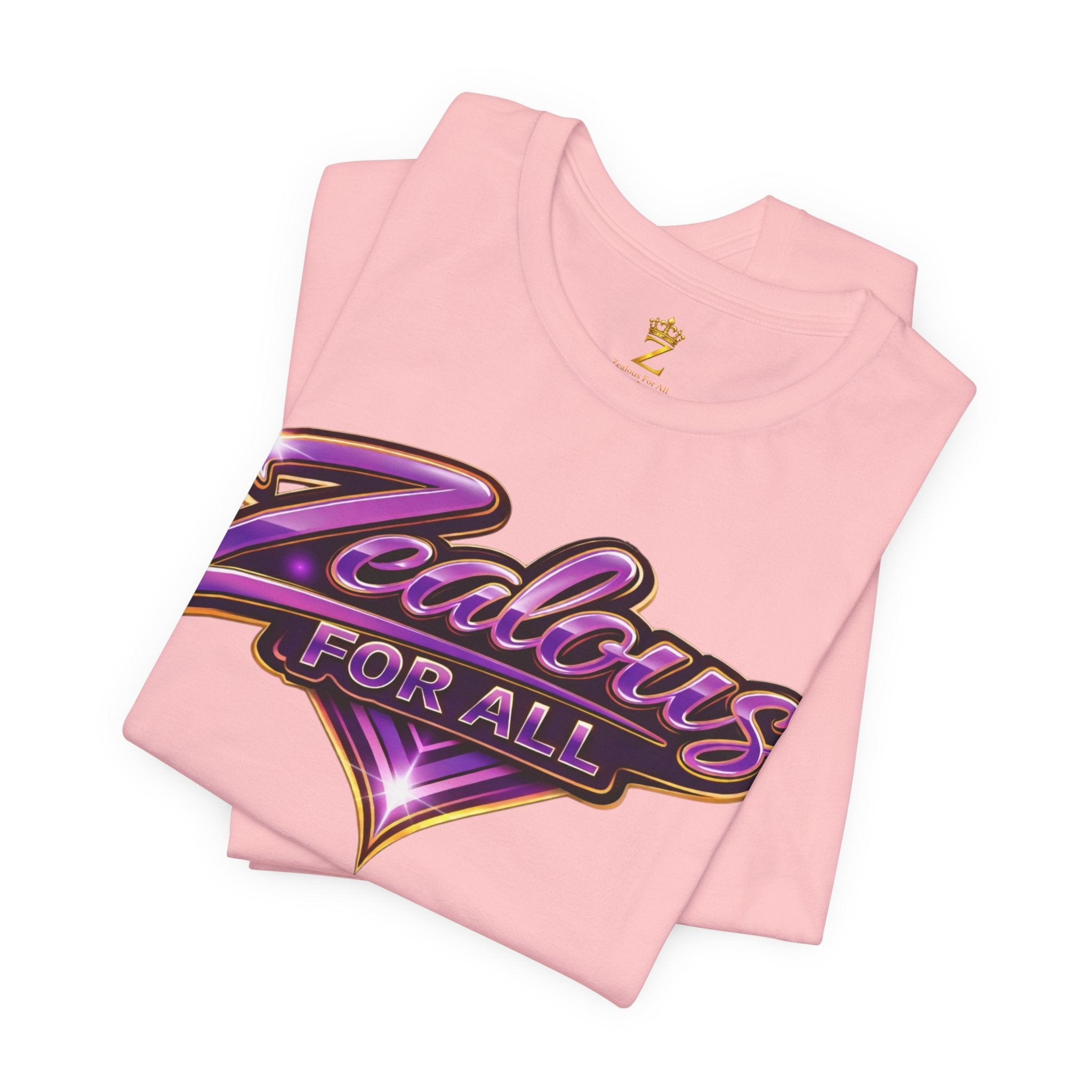 CUSTOM Zealous For All Graphic T-Shirt (Purple & Gold Trim Logo)