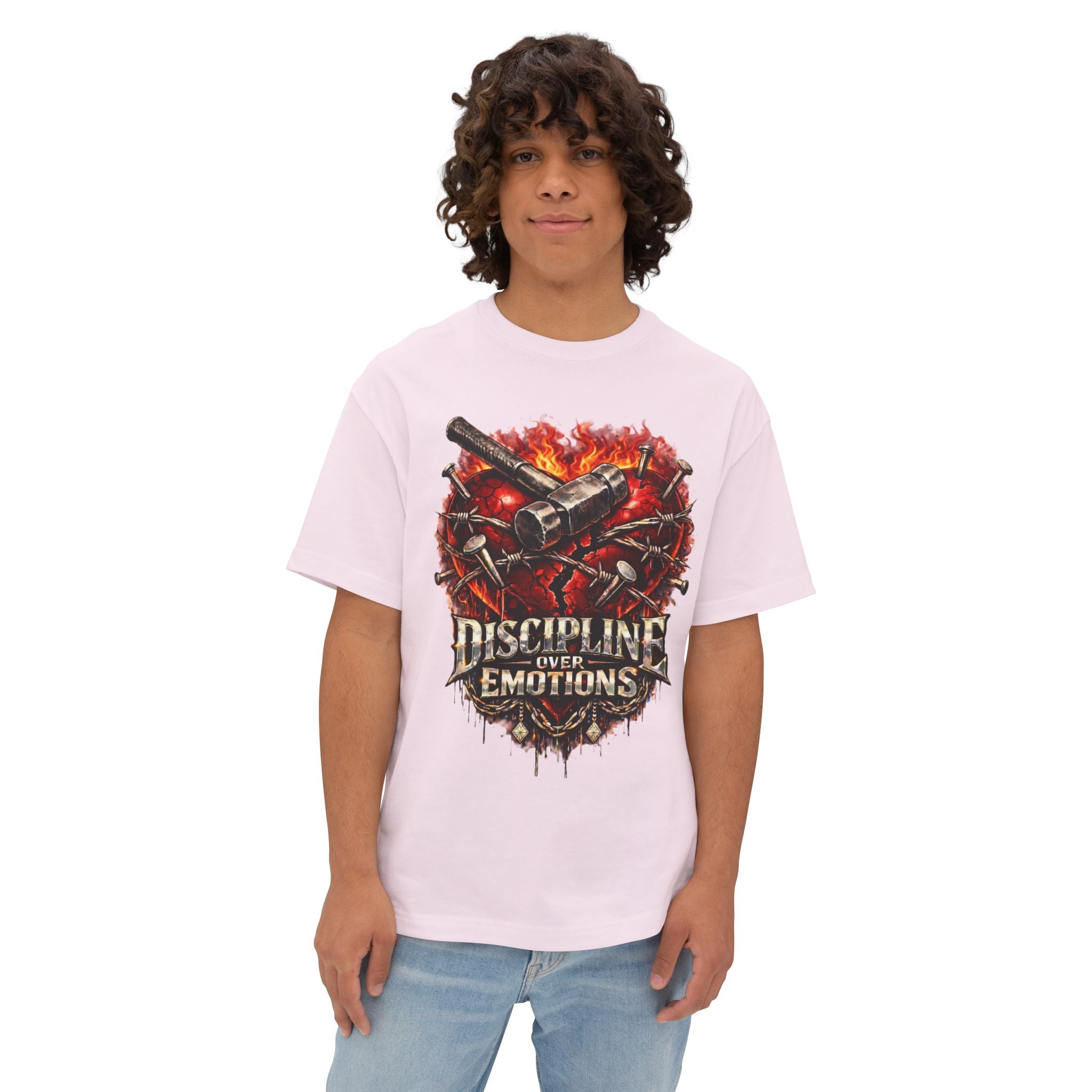 Adult *Oversized* Discipline Over Emotions Graphic Tee (Red Heart) - Zealous For All