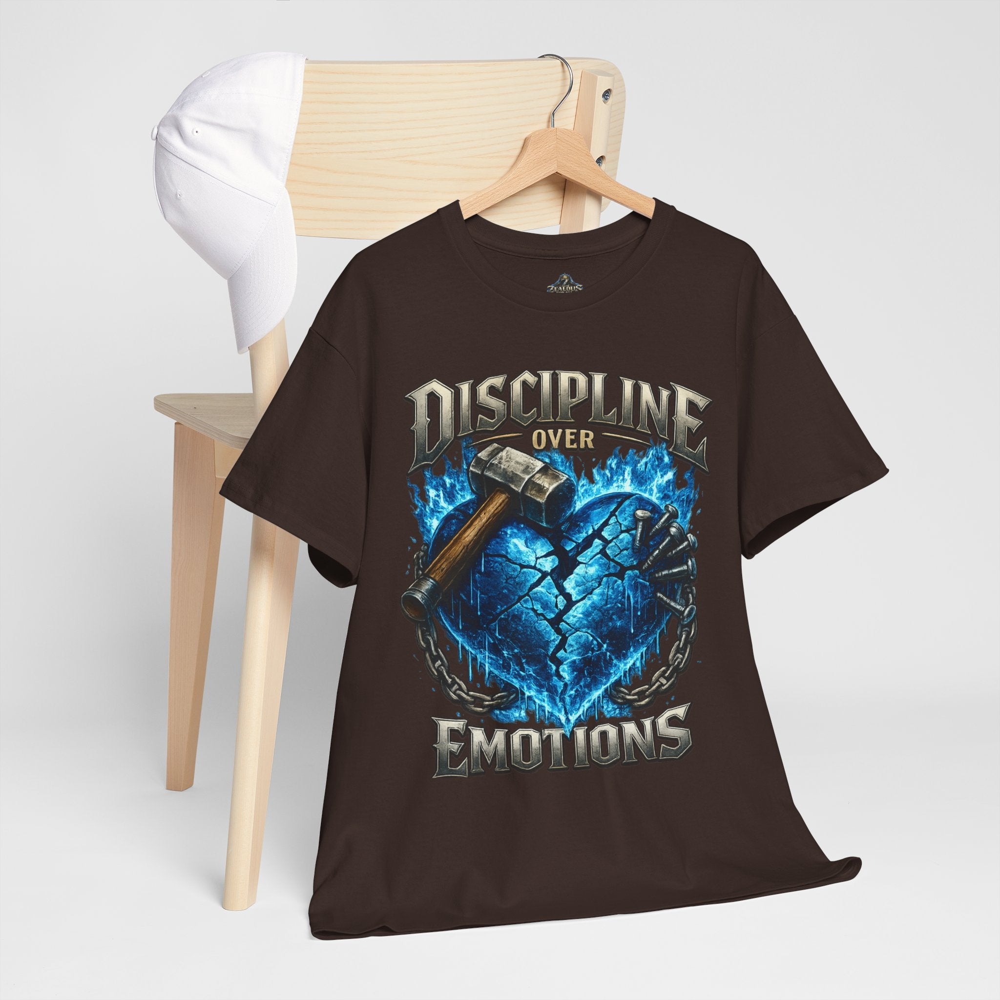 Discipline Over Emotions Graphic T-Shirt (Blue Heart) Printify
