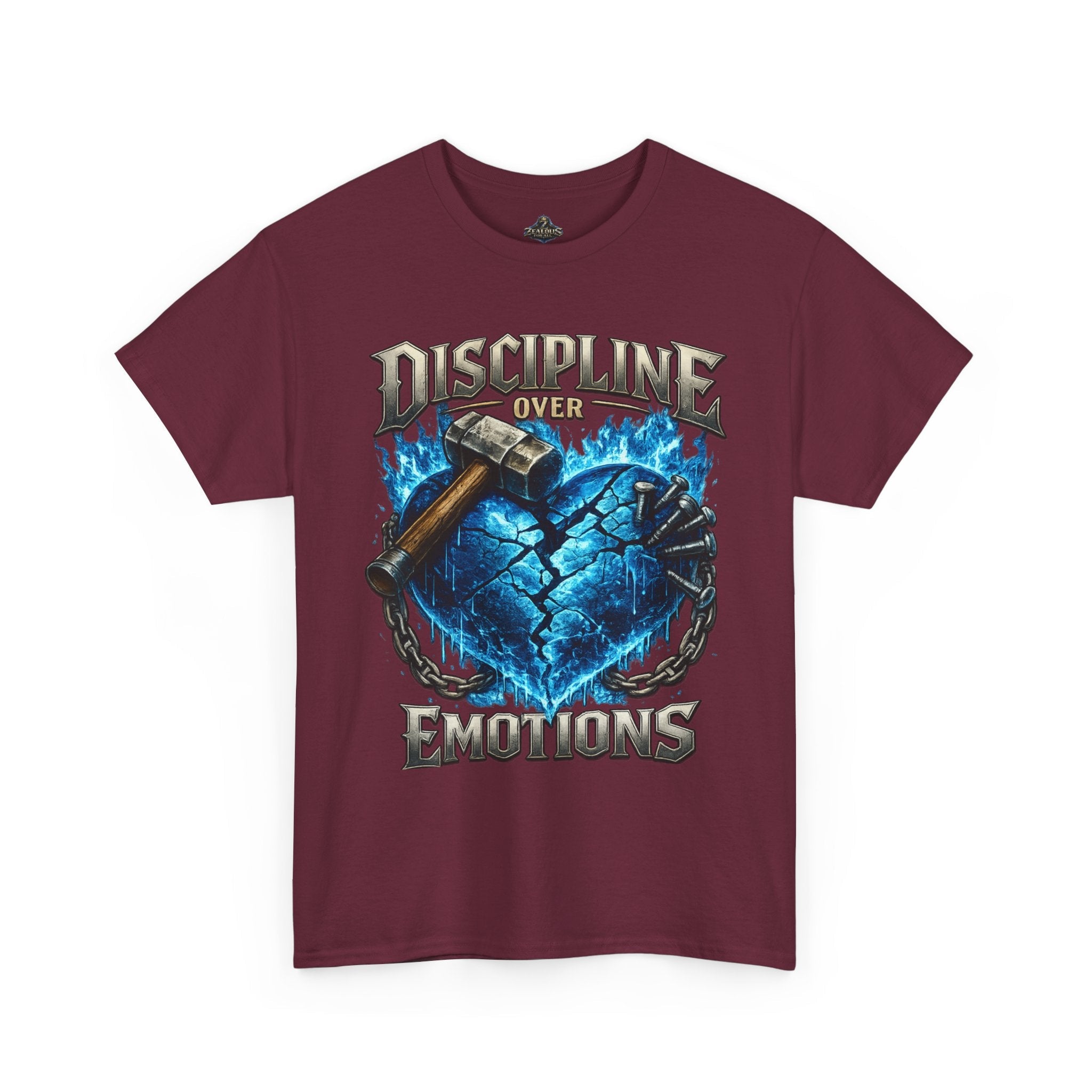 Discipline Over Emotions Graphic T-Shirt (Blue Heart) Printify