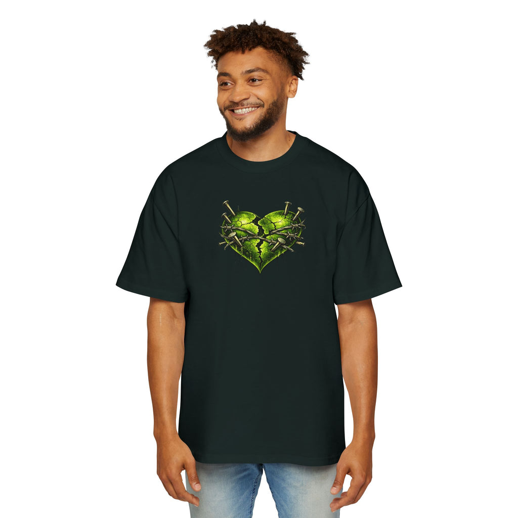 Adult *Oversized* Discipline Over Emotions (Back) Graphic Tee (Lime Green Heart) Printify
