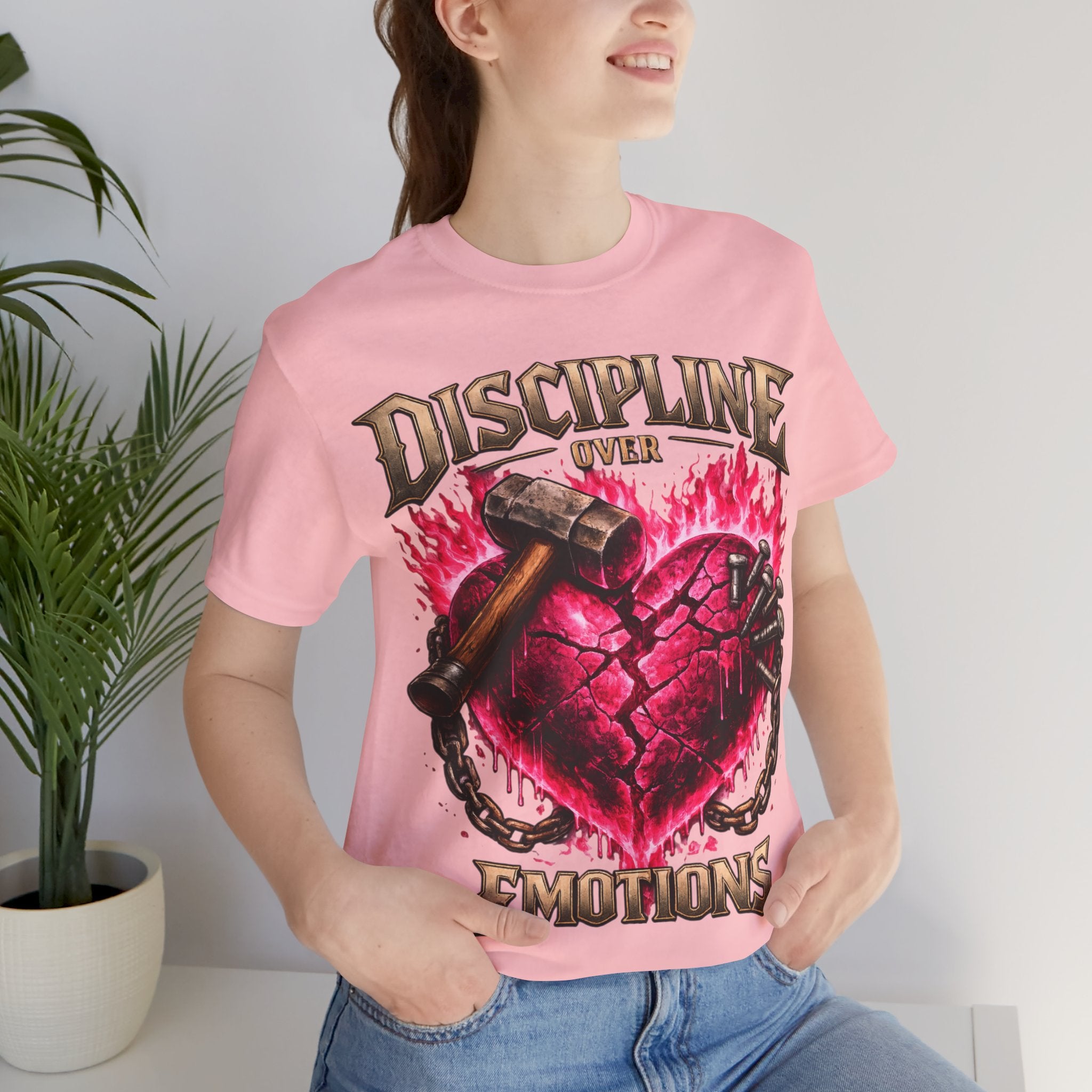 Discipline Over Emotions Premium Graphic T-Shirt (Hot Pink Heart) Printify