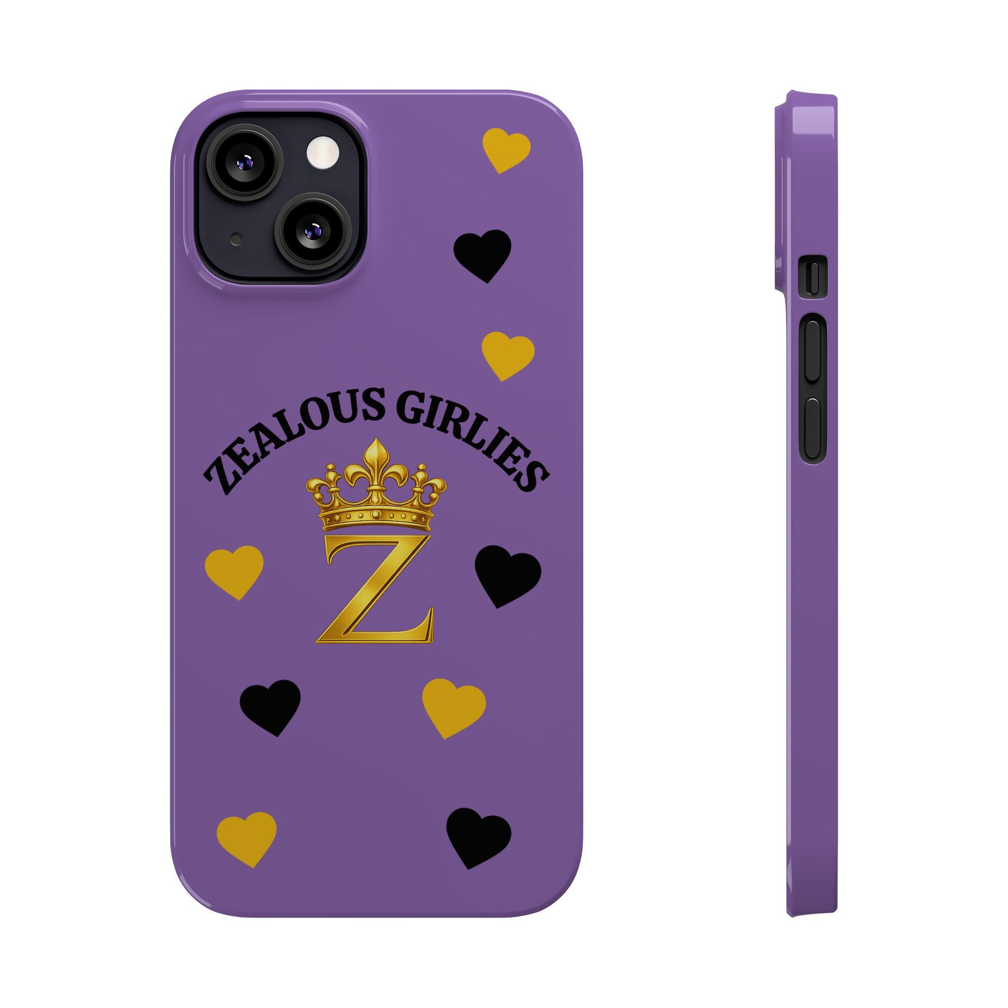 Zealous Girlies 'Z' Crown Slim Phone Case — Purple & Gold Heart Design Printify