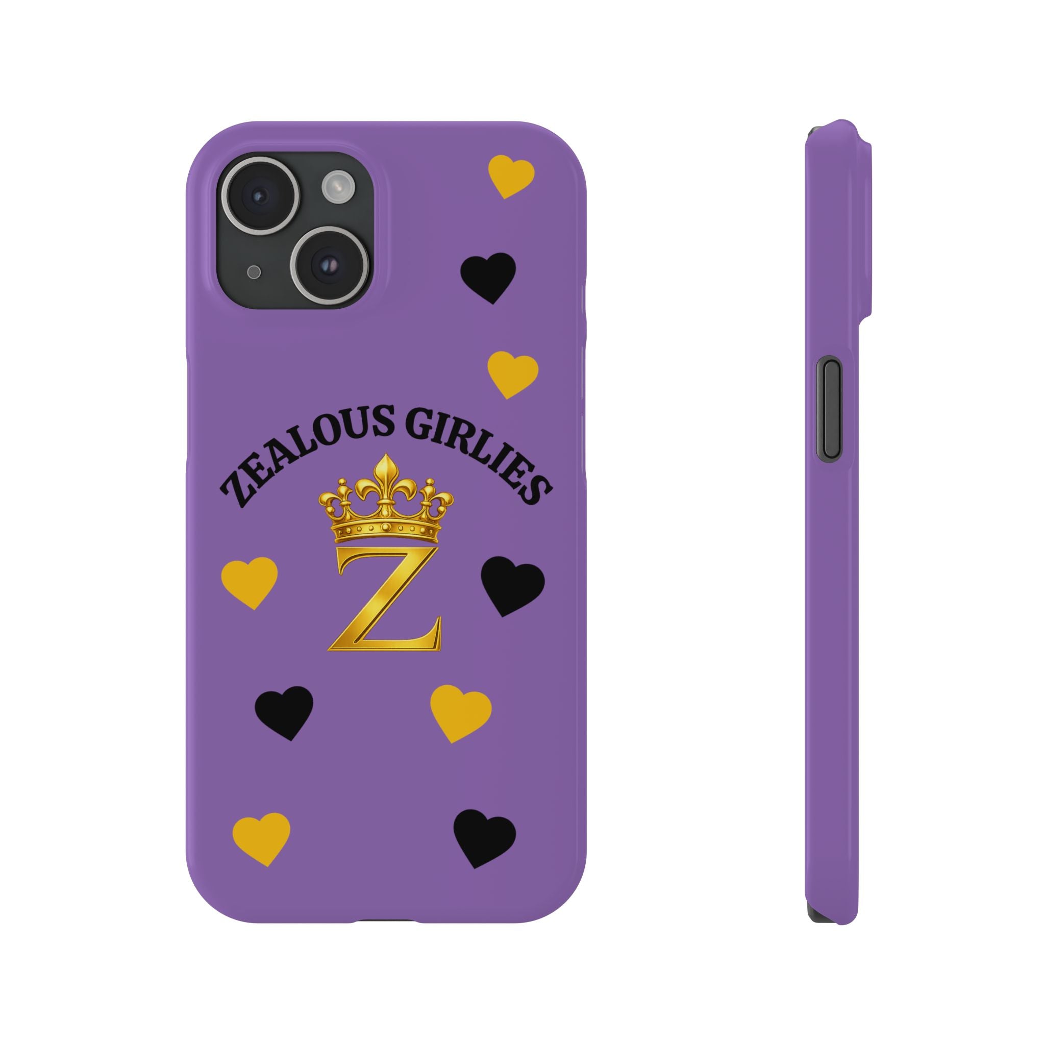 Zealous Girlies 'Z' Crown Slim Phone Case — Purple & Gold Heart Design Printify