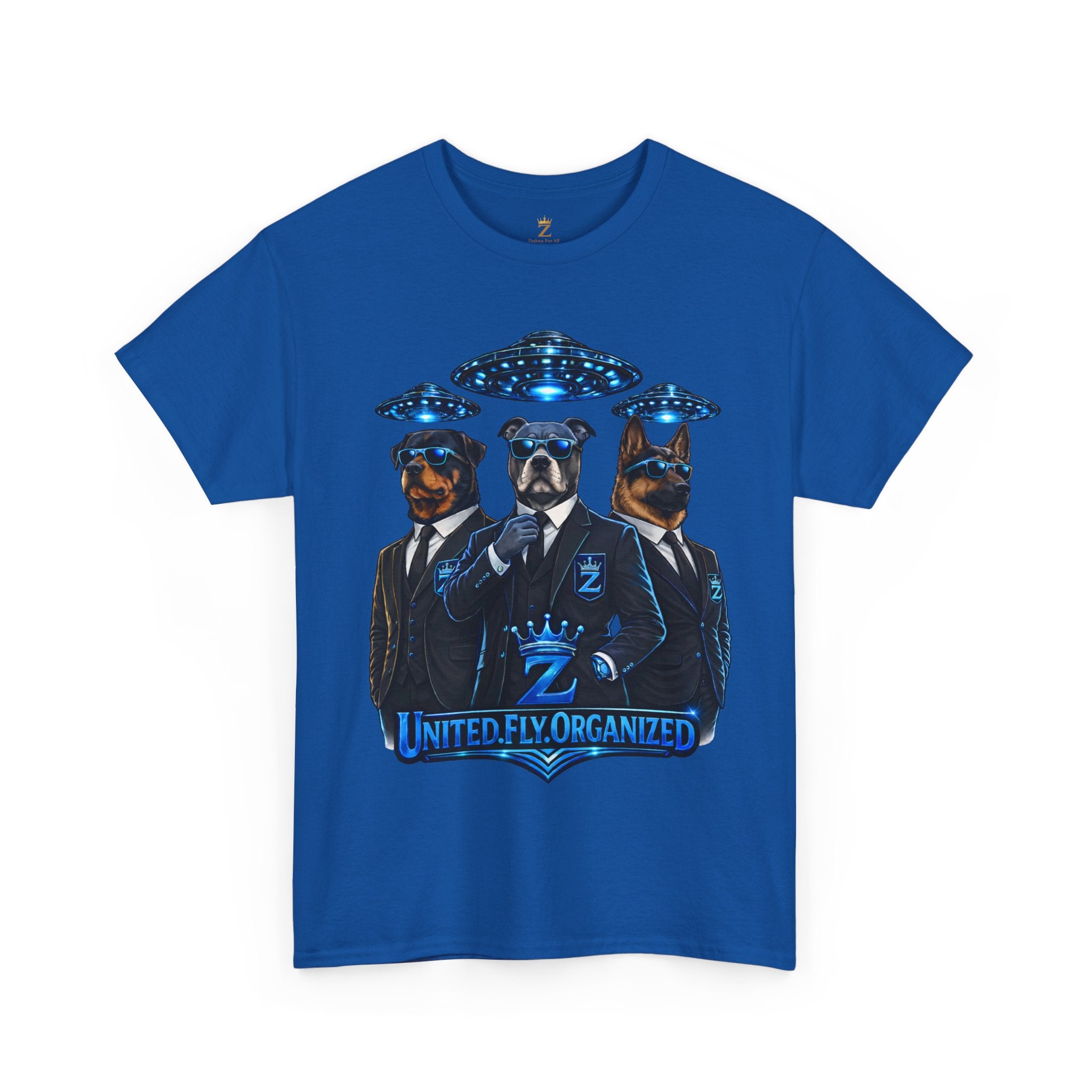 Adult "United. Fly. Organized." Graphic Tee (Blue) Printify