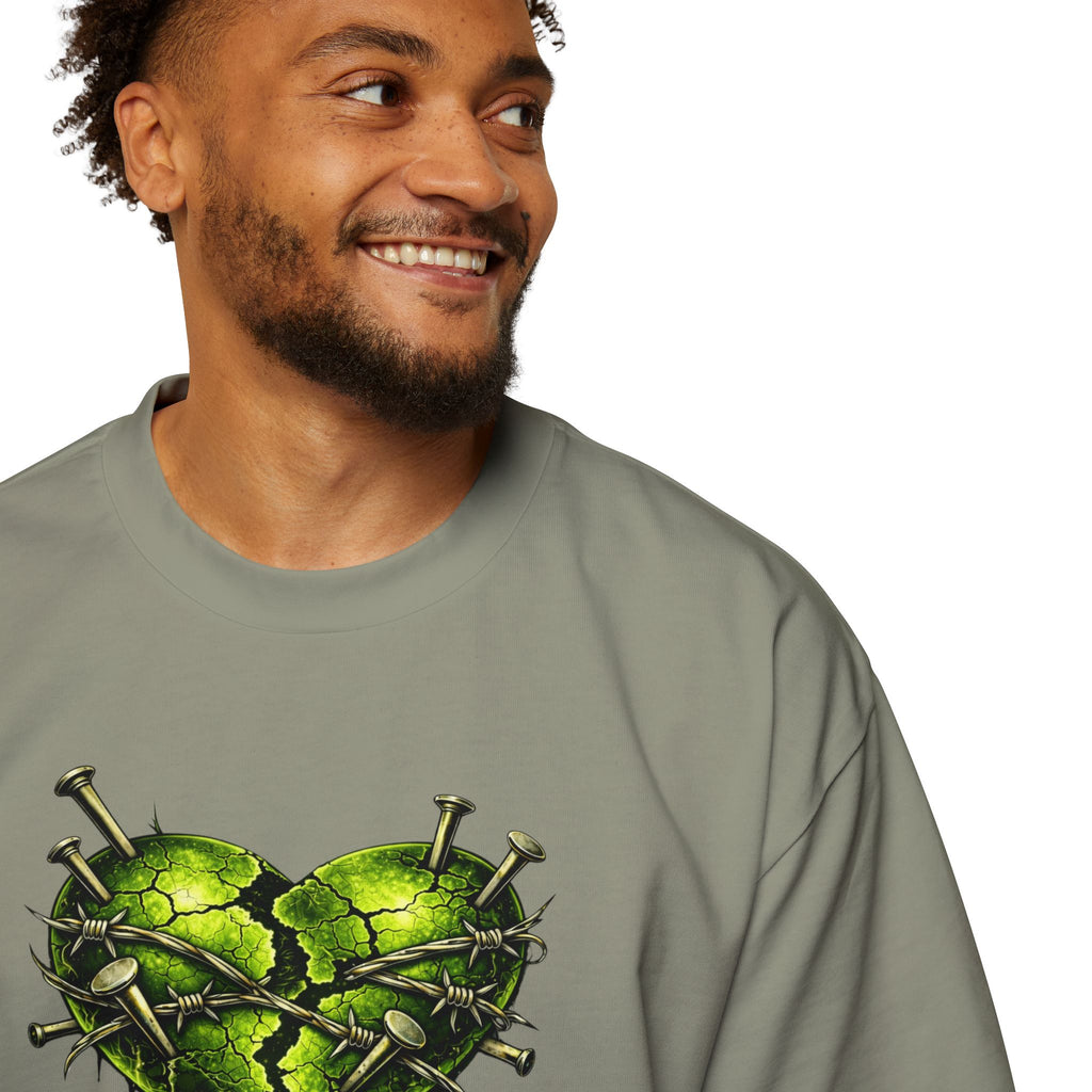 Adult *Oversized* Discipline Over Emotions (Back) Graphic Tee (Lime Green Heart) Printify
