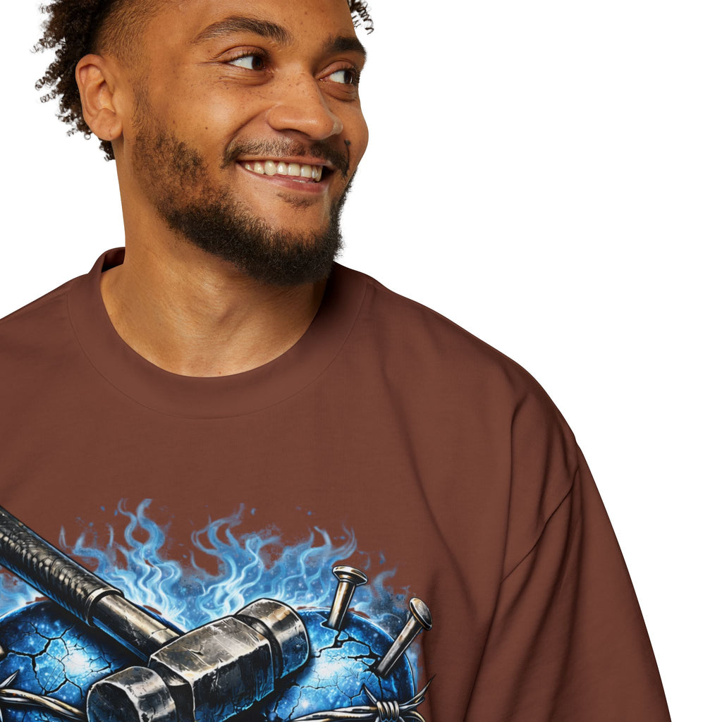 Oversized Discipline Over Emotions Graphic T-Shirt (Blue Heart) Printify
