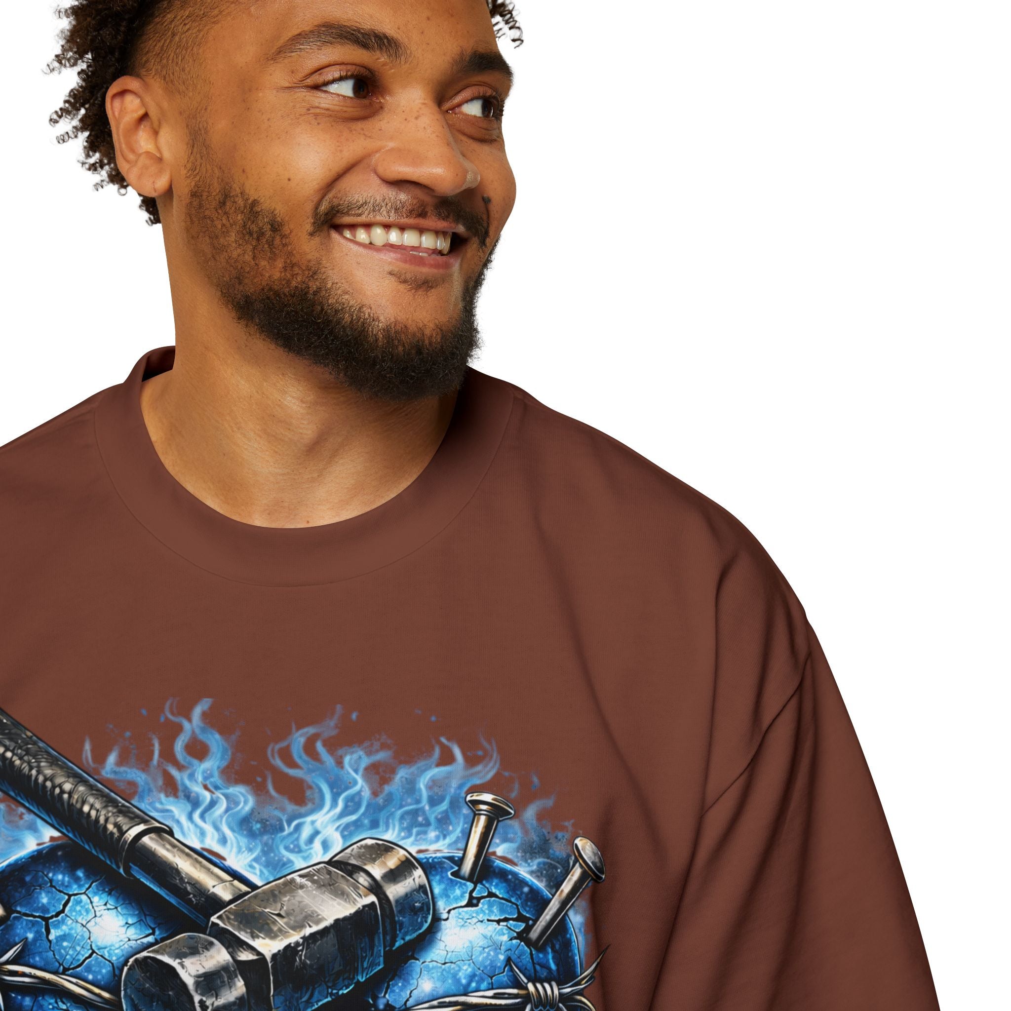 Oversized Discipline Over Emotions Graphic T-Shirt (Blue Heart) Printify