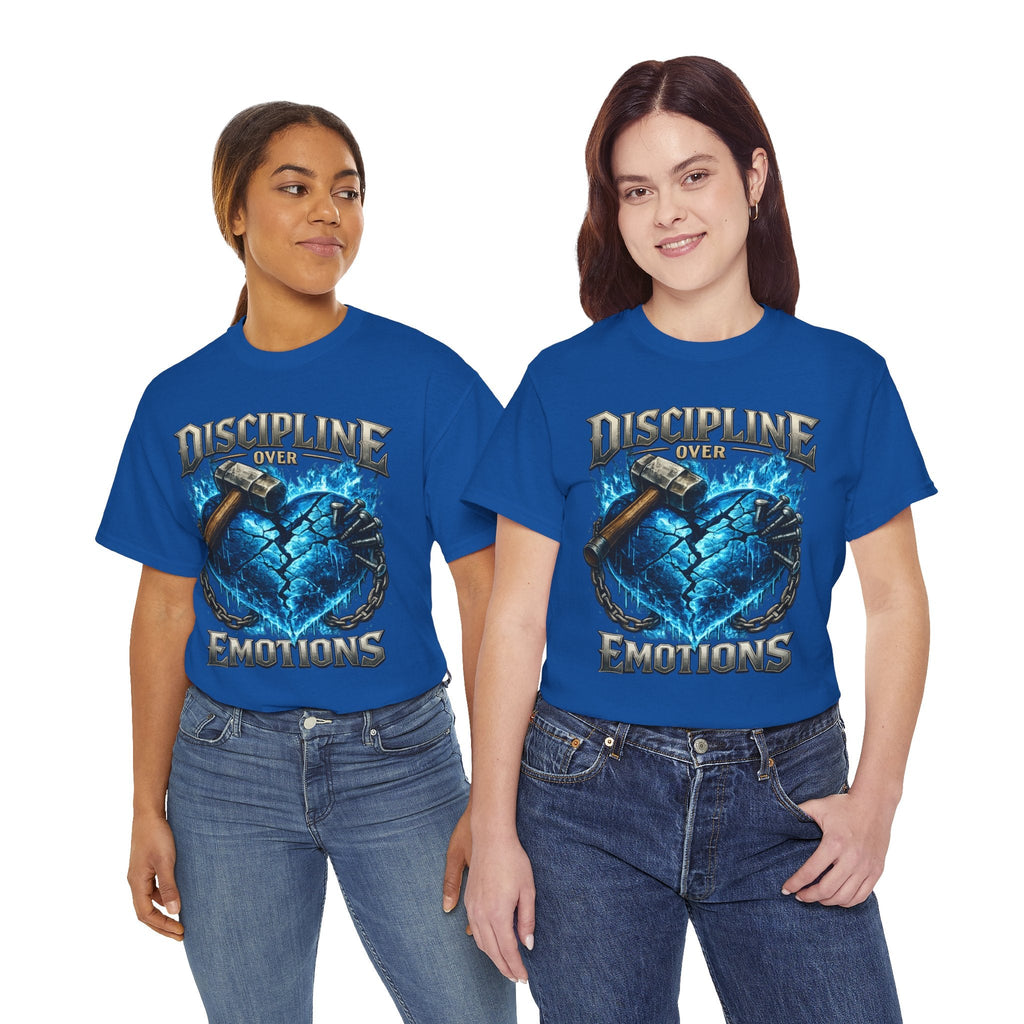 Discipline Over Emotions Graphic T-Shirt (Blue Heart) Printify