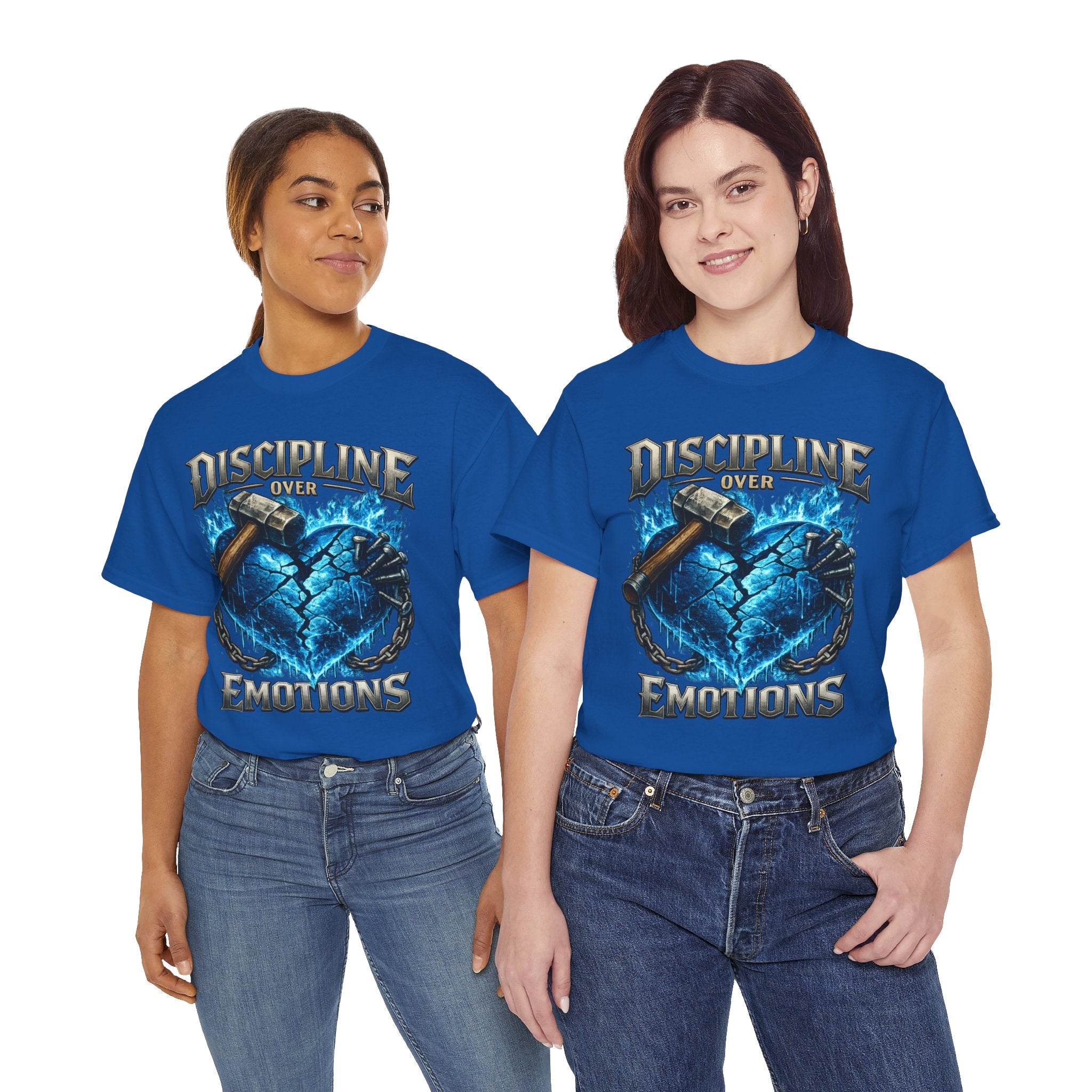 Discipline Over Emotions Graphic T-Shirt (Blue Heart) Printify