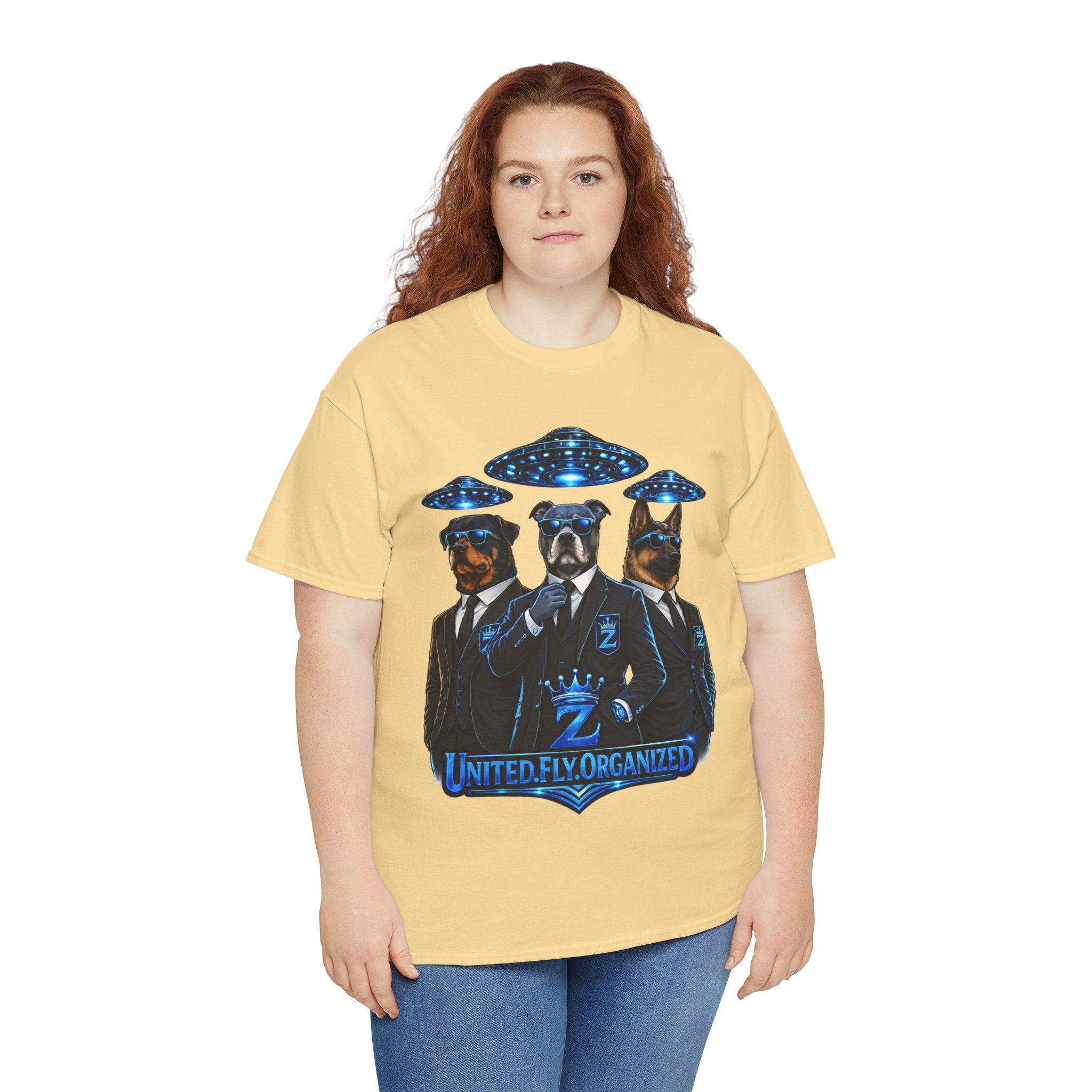 Adult "United. Fly. Organized." Graphic Tee (Blue) Printify