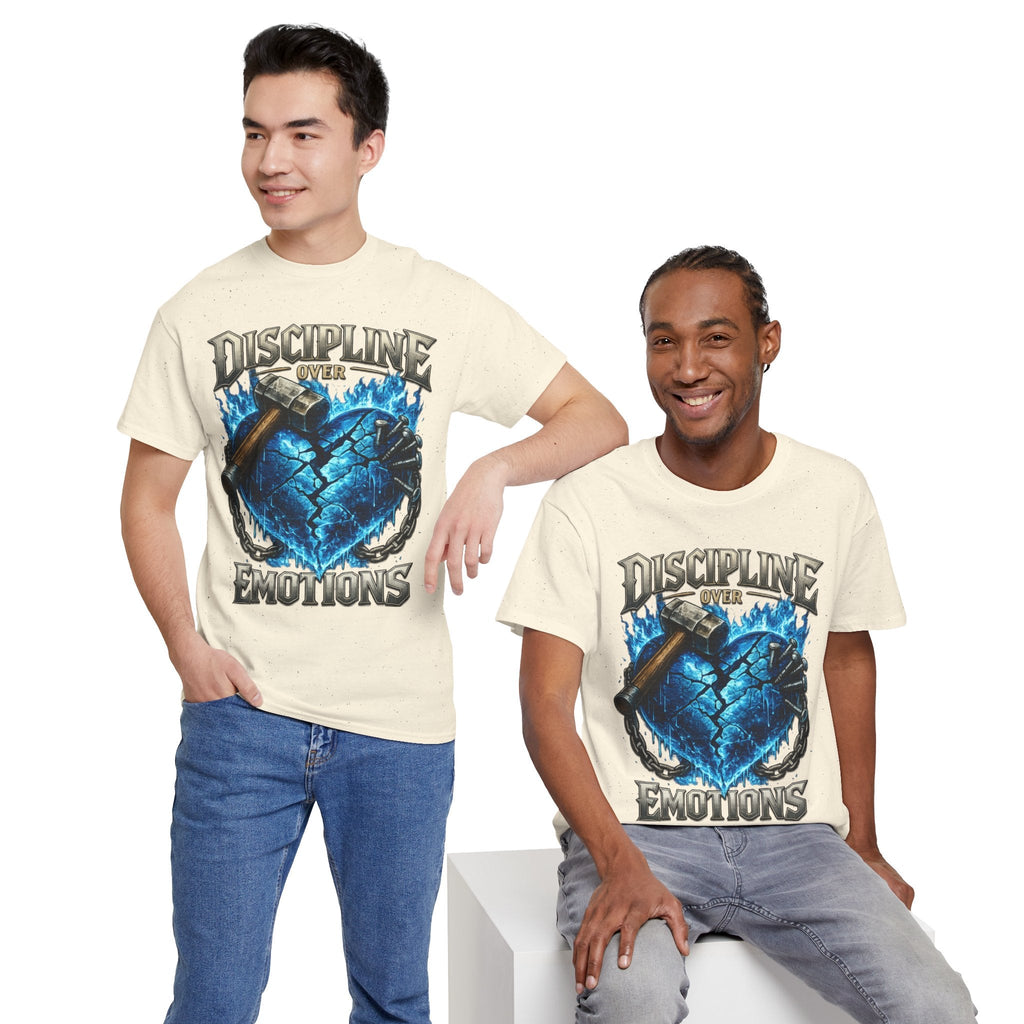 Discipline Over Emotions Graphic T-Shirt (Blue Heart) Printify