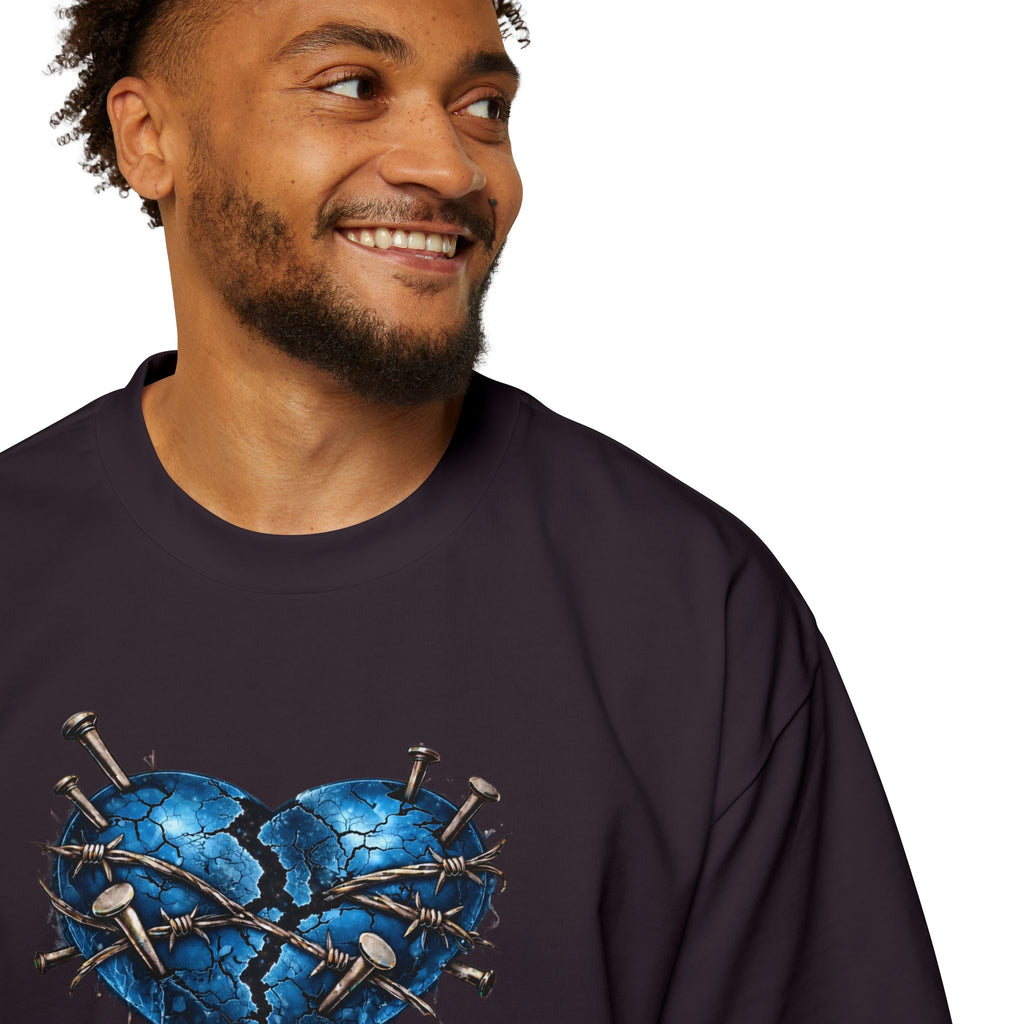 Oversized Discipline Over Emotions (Back) Graphic Tee (Blue Heart) Printify