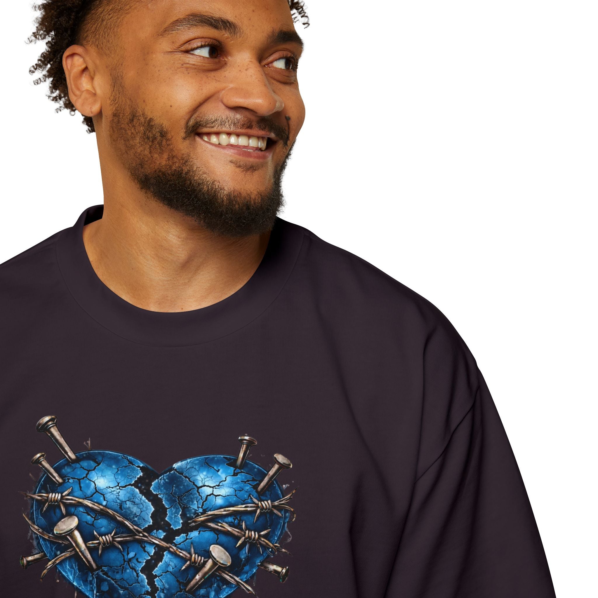 Oversized Discipline Over Emotions (Back) Graphic Tee (Blue Heart) Printify