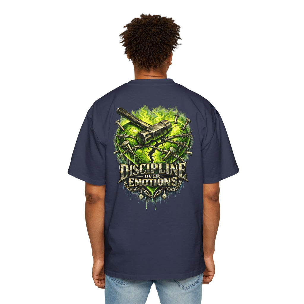 Adult *Oversized* Discipline Over Emotions (Back) Graphic Tee (Lime Green Heart) Printify