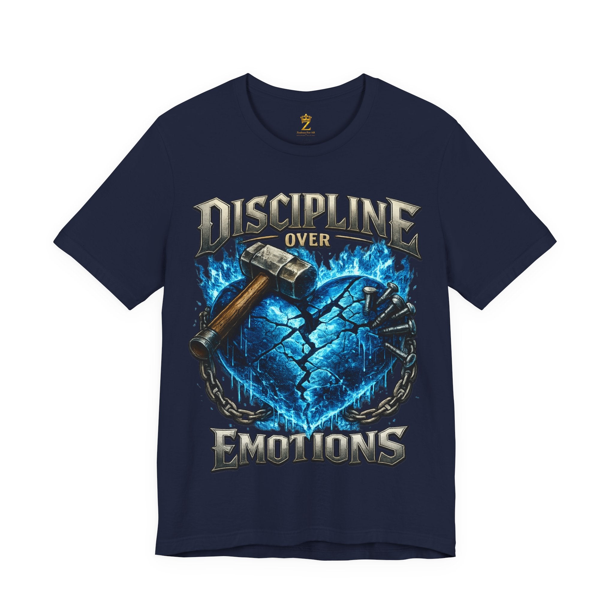 Discipline Over Emotions Premium Graphic T-Shirt (Blue Heart) Printify