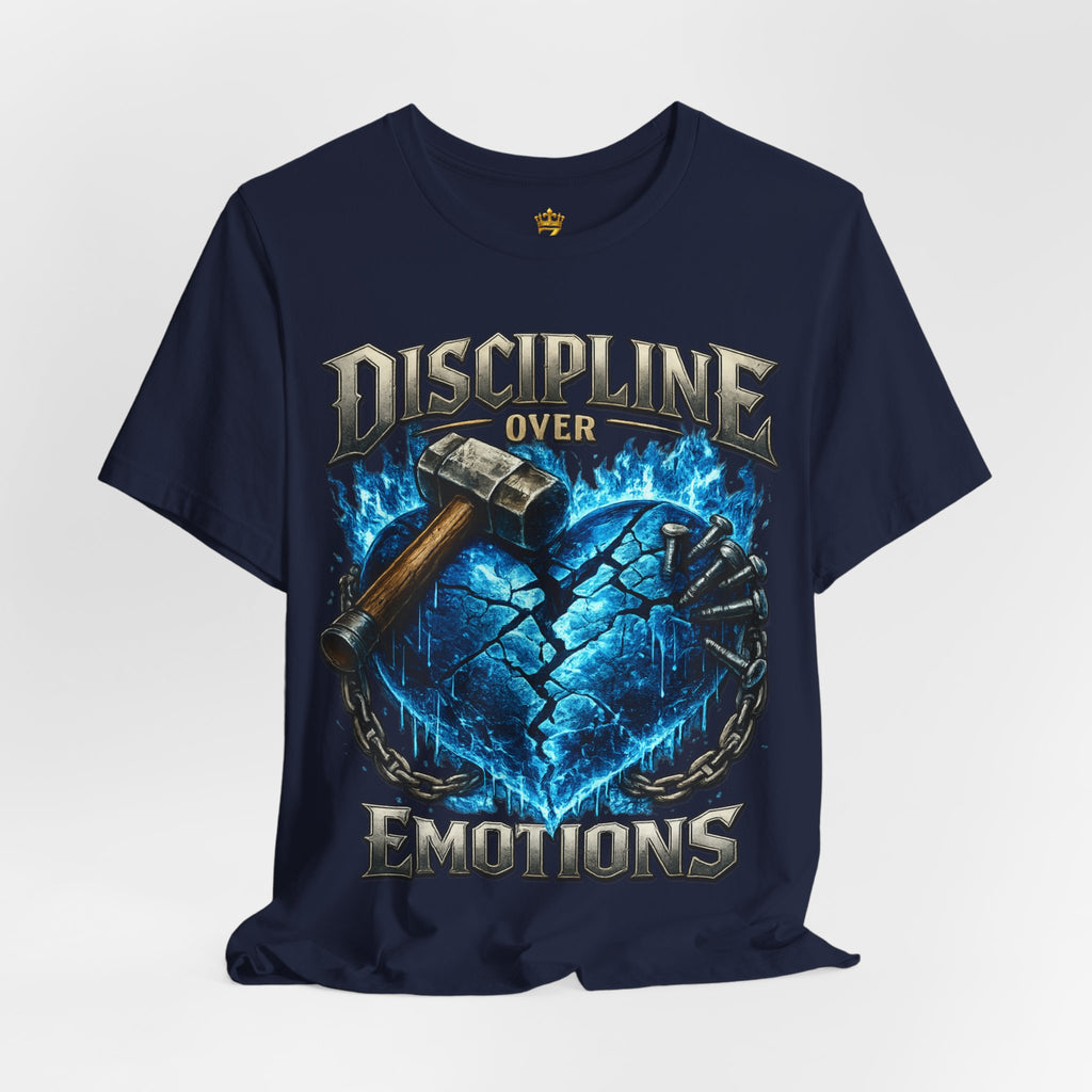 Discipline Over Emotions Premium Graphic T-Shirt (Blue Heart) Printify