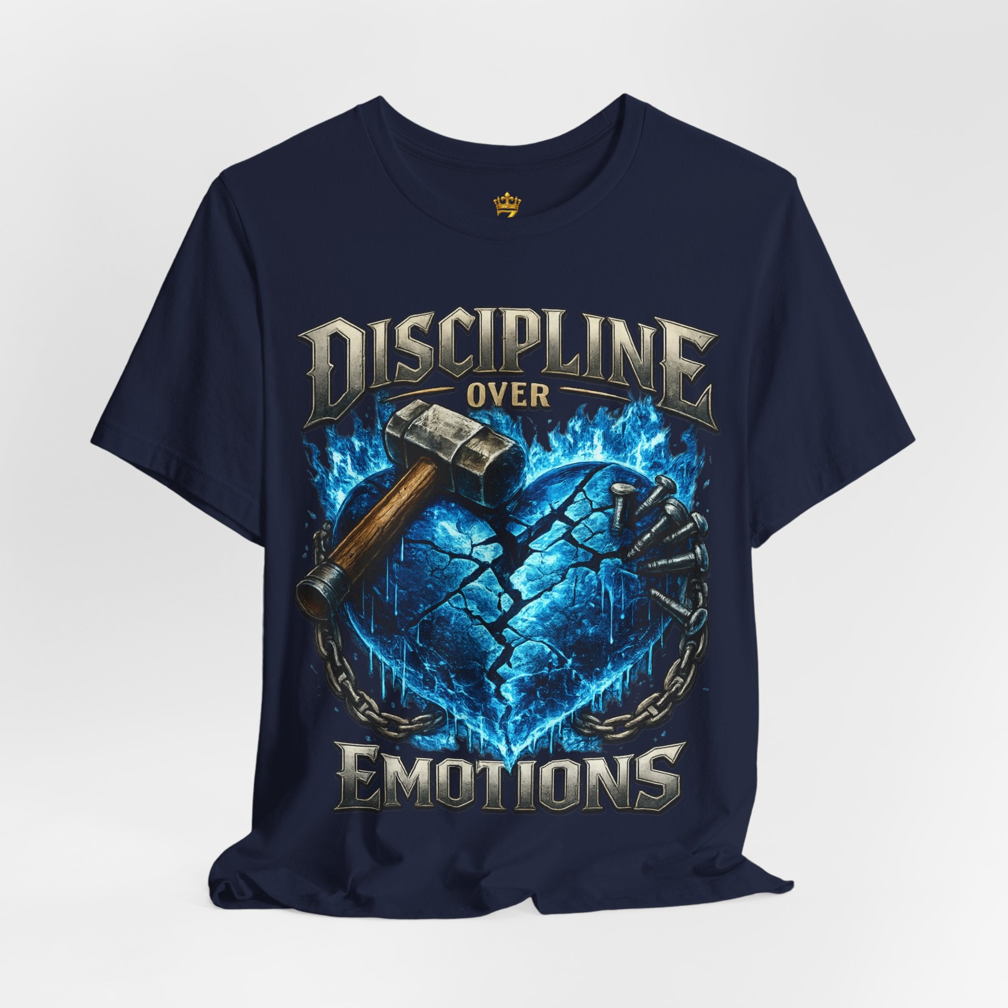 Discipline Over Emotions Premium Graphic T-Shirt (Blue Heart) Printify