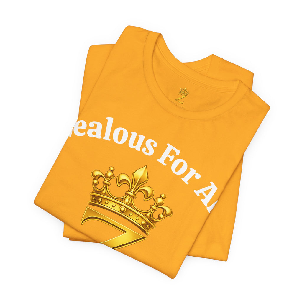 Unisex Luxury Zealous For All T-Shirt (Gold/White Words, Big Logo T-shirt) Printify