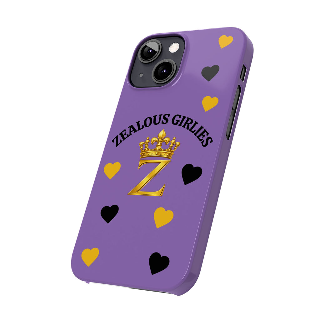 Zealous Girlies 'Z' Crown Slim Phone Case — Purple & Gold Heart Design Printify