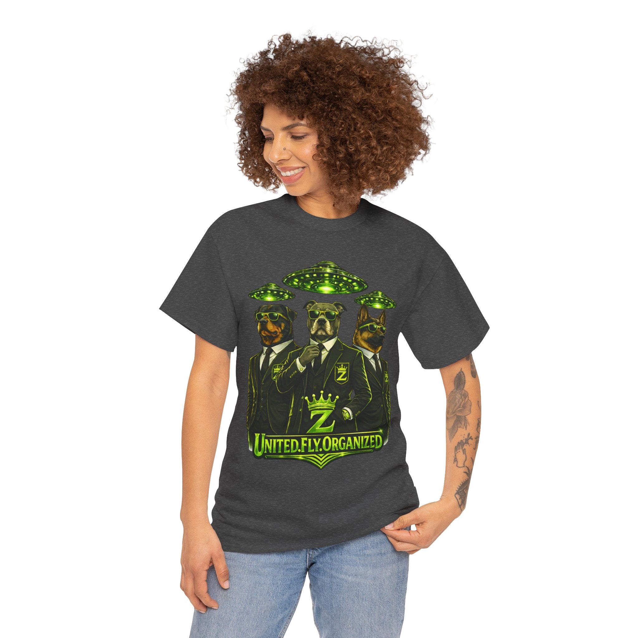 Adult "United. Fly. Organized." Graphic Tee (Lime Green) Printify