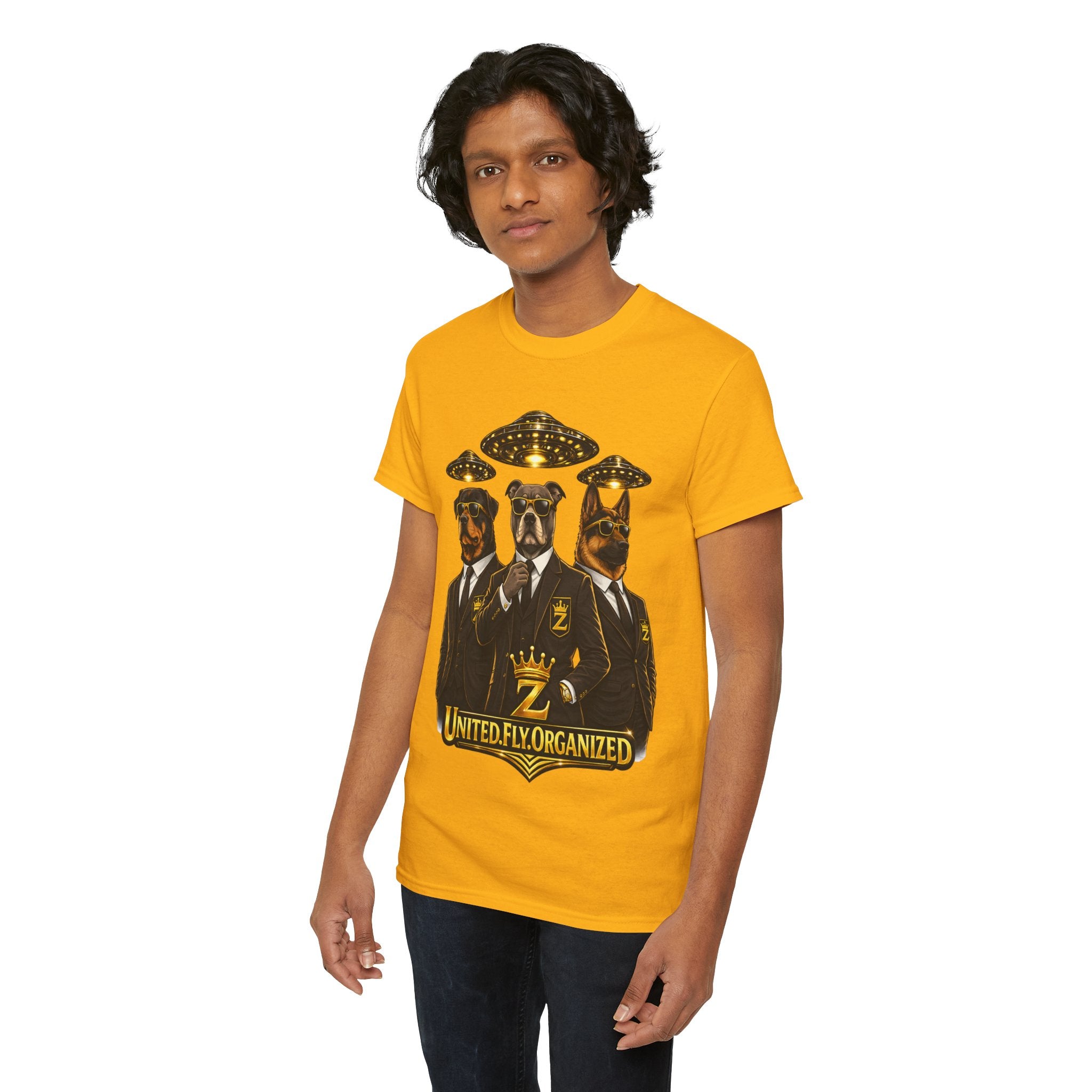 Adult "United. Fly. Organized." Graphic Tee (Gold) Printify