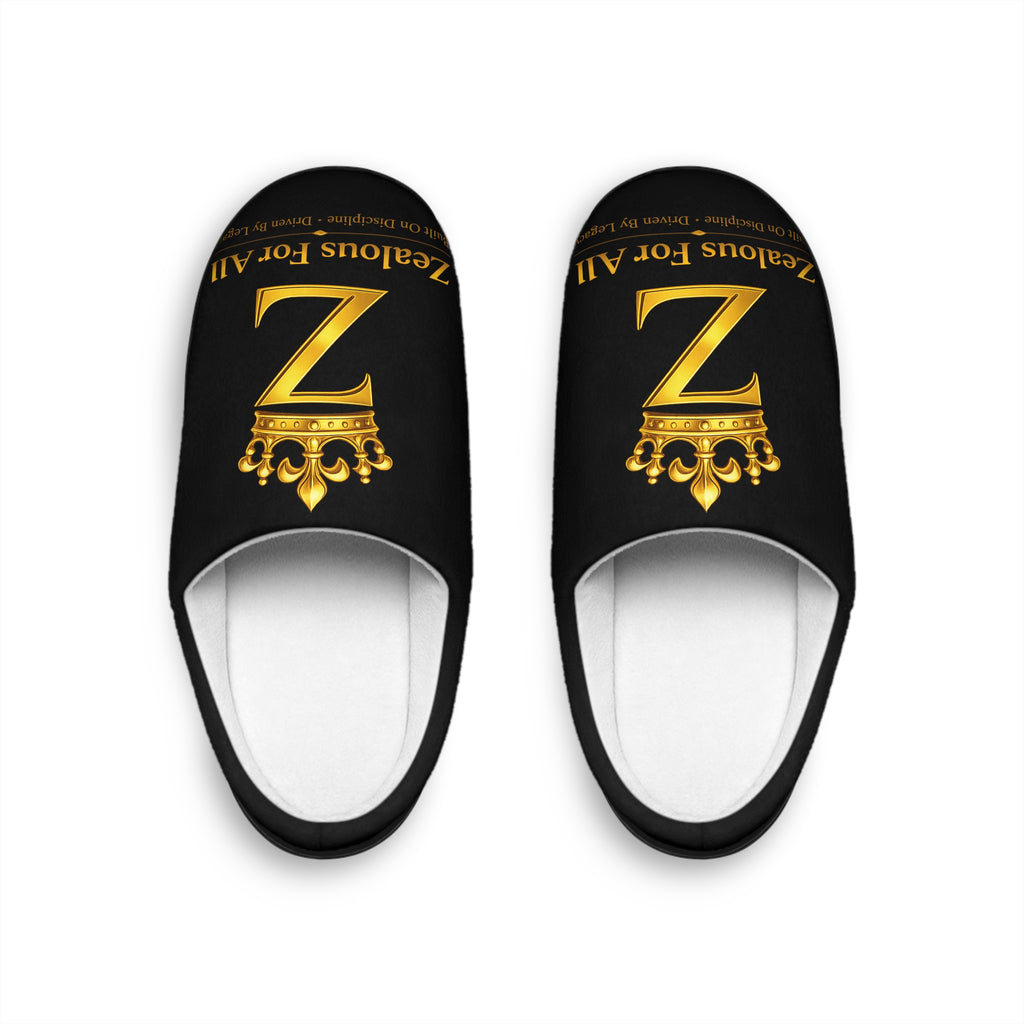 Z Crown Men's Indoor Slippers — Black & Gold Cozy House Slides Printify