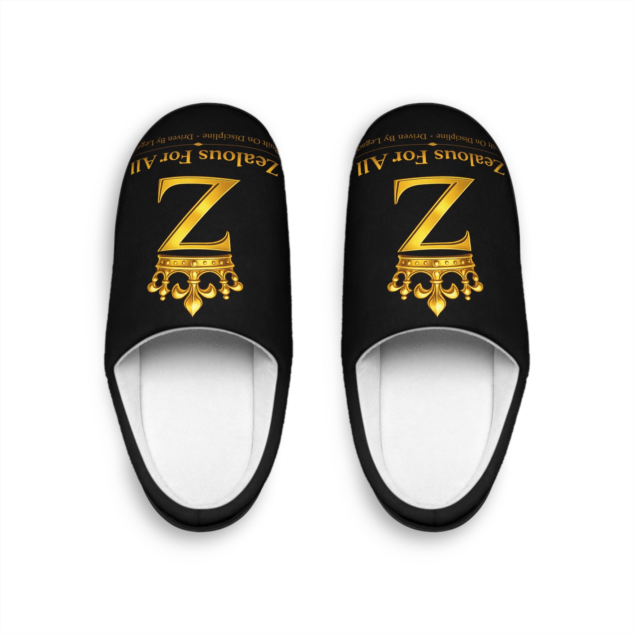Z Crown Men's Indoor Slippers — Black & Gold Cozy House Slides Printify