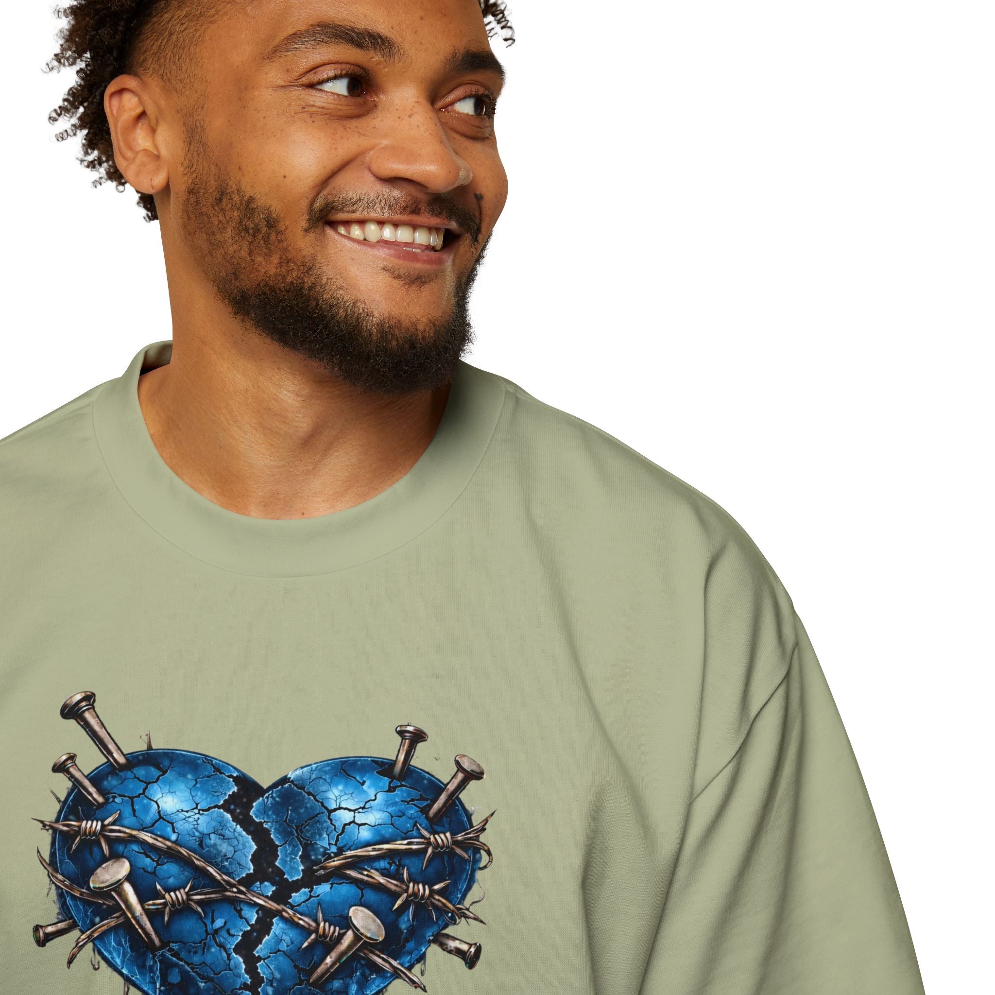 Oversized Discipline Over Emotions (Back) Graphic Tee (Blue Heart) Printify