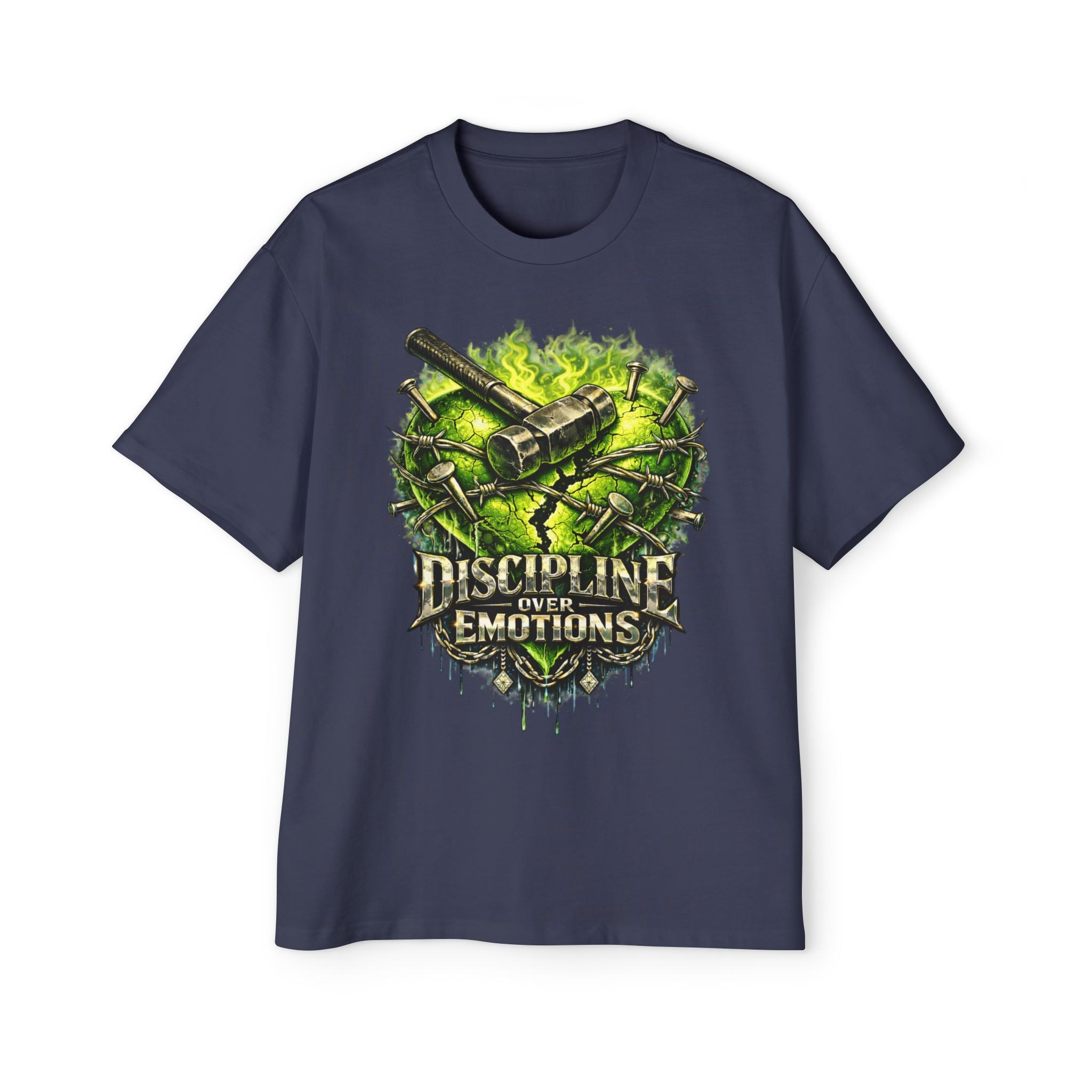 Oversized Discipline Over Emotions Graphic Tee (Green Heart) Printify
