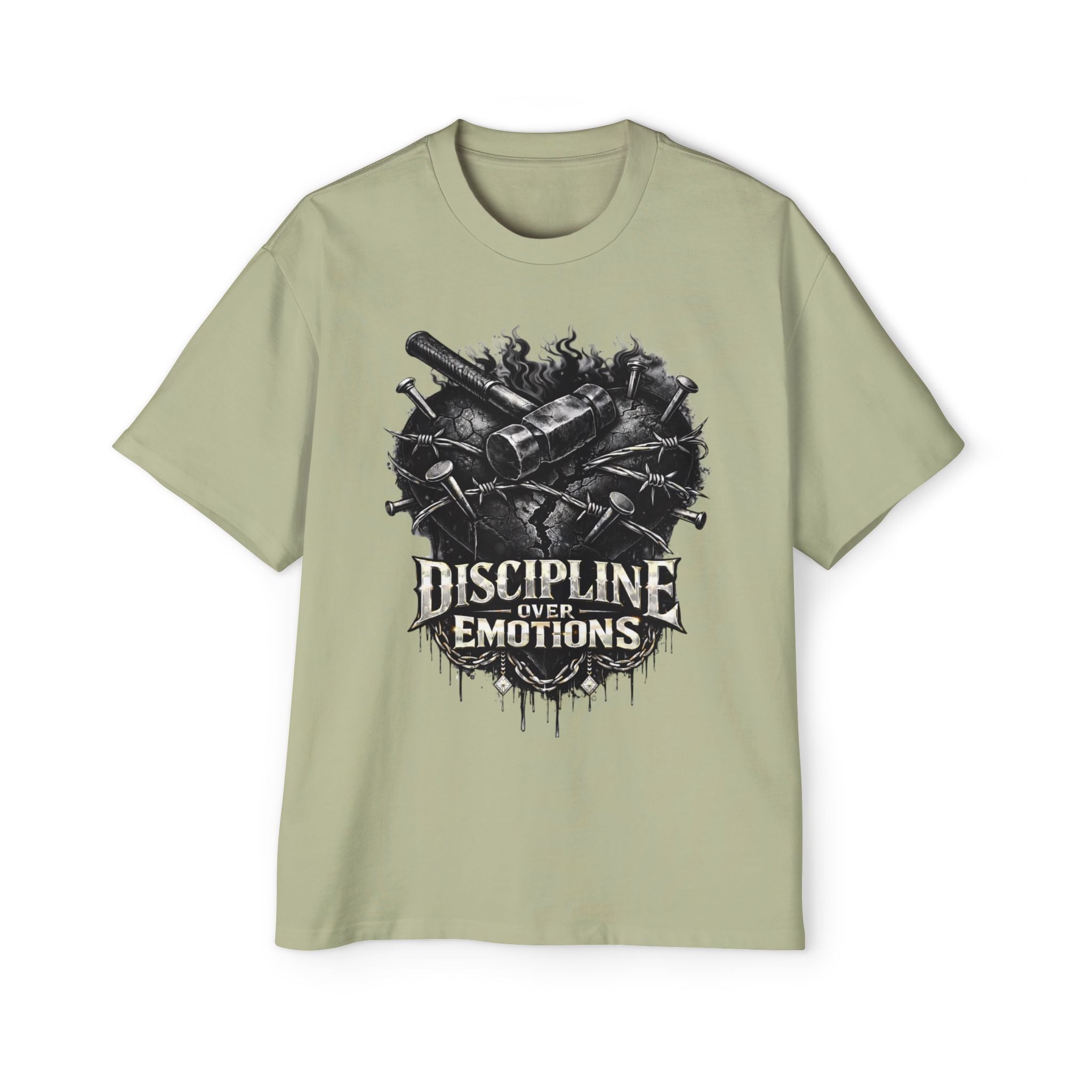 Oversized Discipline Over Emotions Graphic Tee (Black Heart) Printify