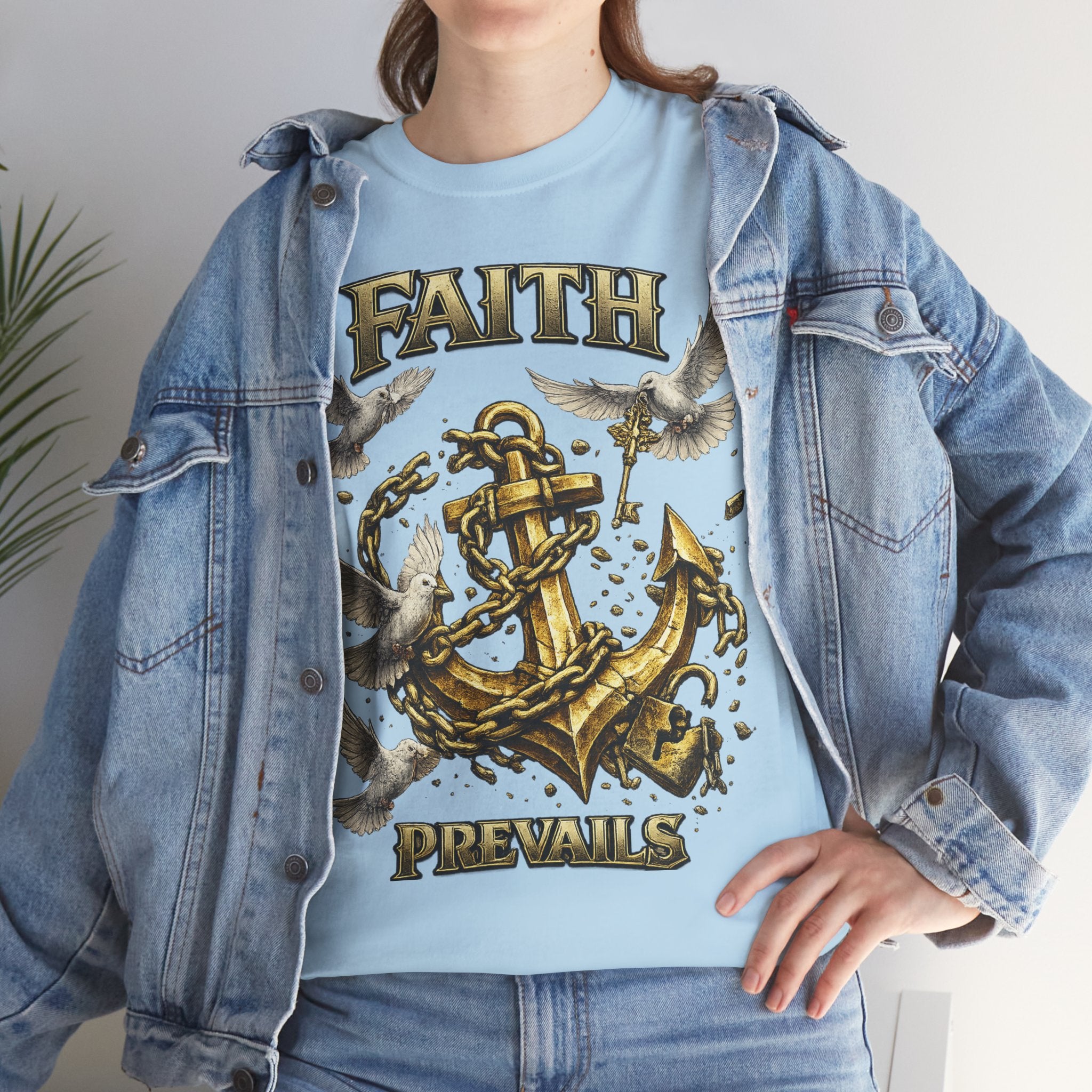 Adult Faith Prevails Anchor T-Shirt (Gold Anchor) Printify