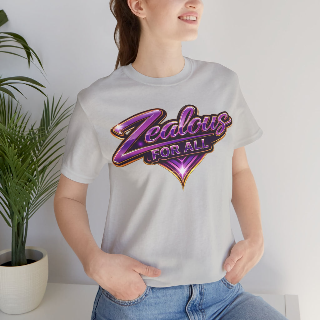 CUSTOM Zealous For All Graphic T-Shirt (Purple & Gold Trim Logo)