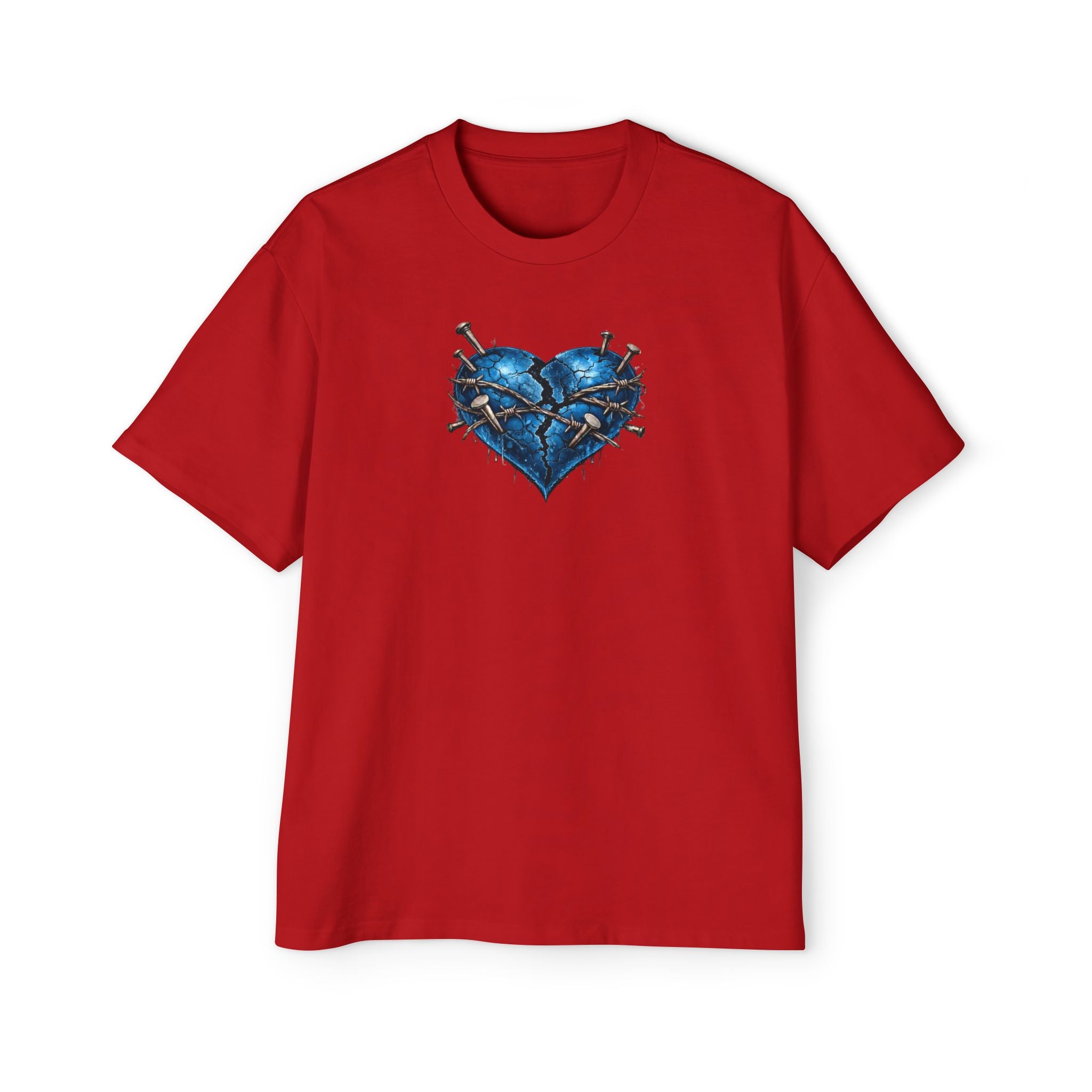 Oversized Discipline Over Emotions (Back) Graphic Tee (Blue Heart) Printify