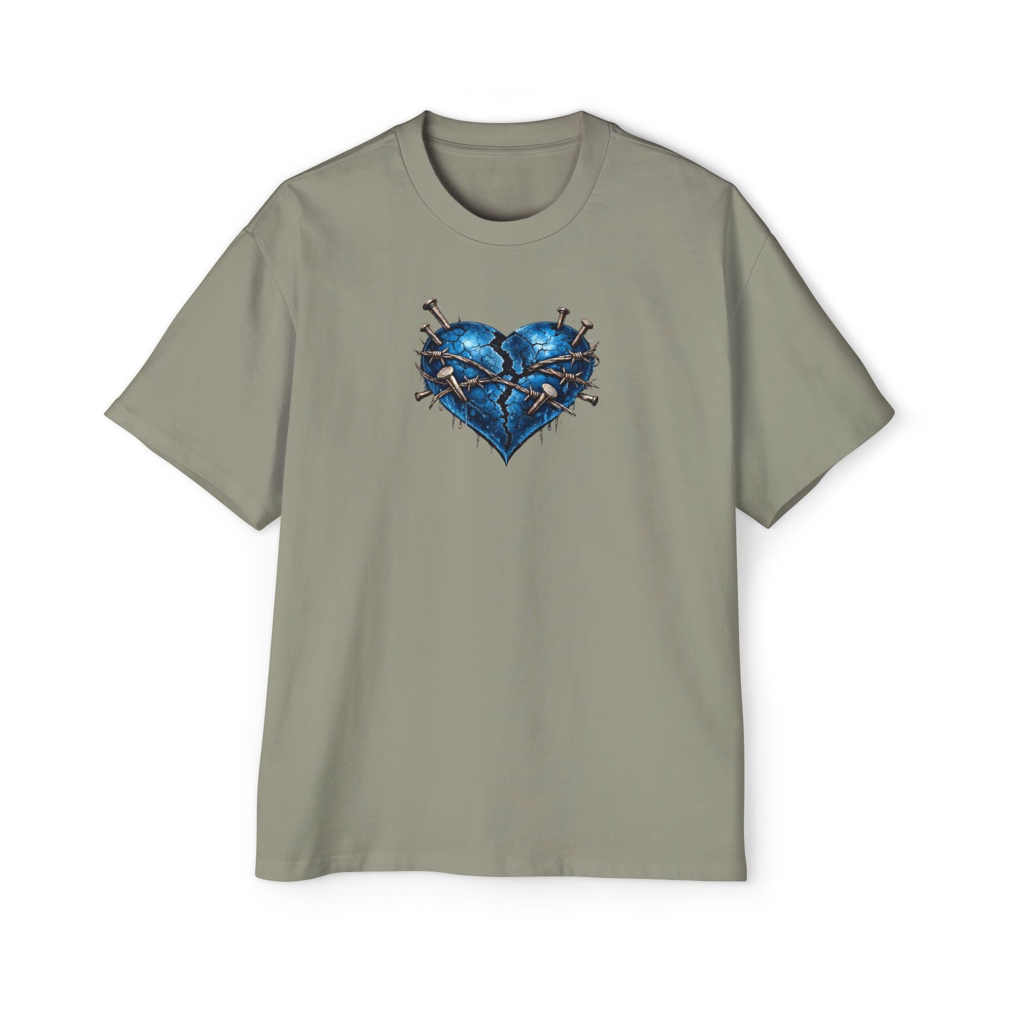 Oversized Discipline Over Emotions (Back) Graphic Tee (Blue Heart) Printify