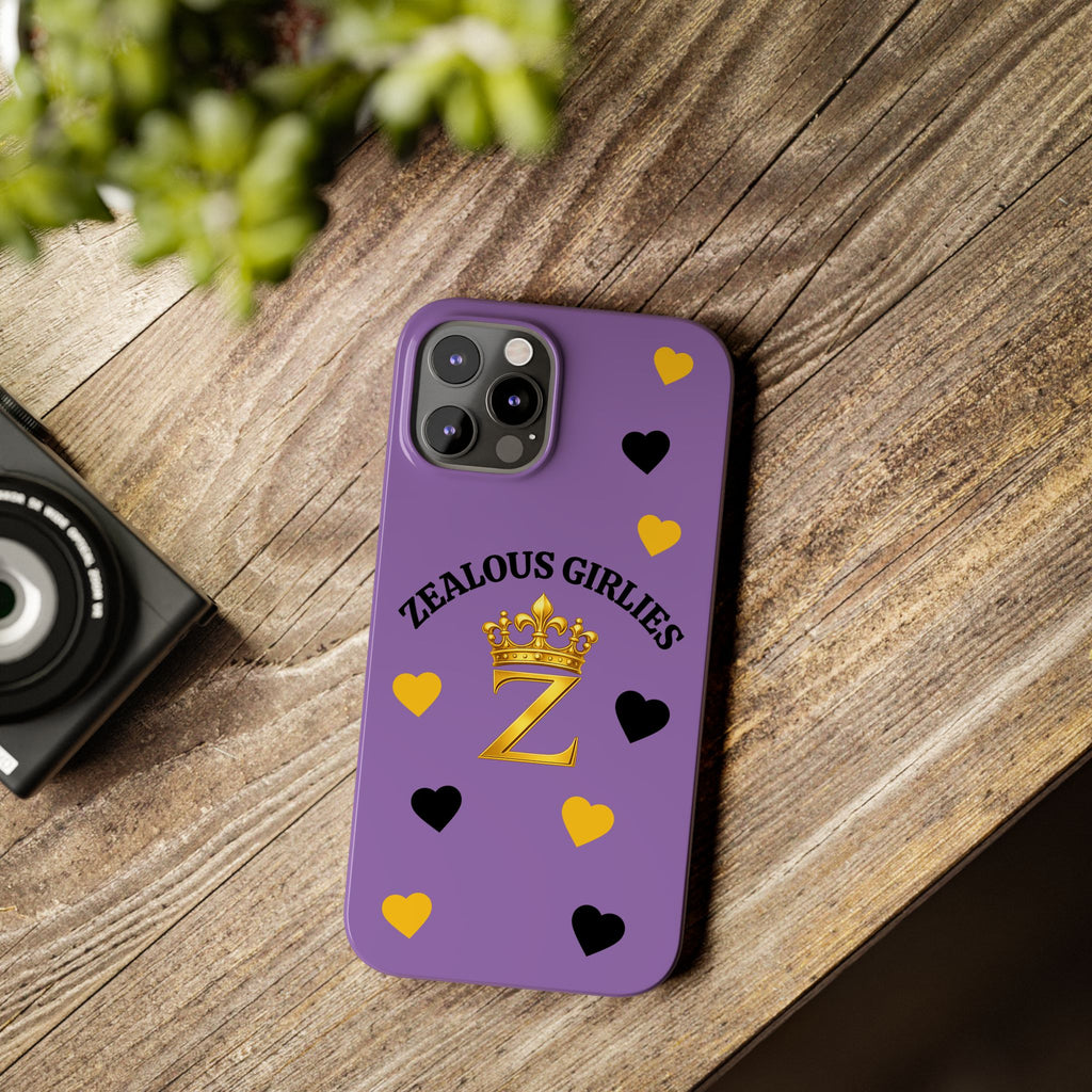 Zealous Girlies 'Z' Crown Slim Phone Case — Purple & Gold Heart Design Printify