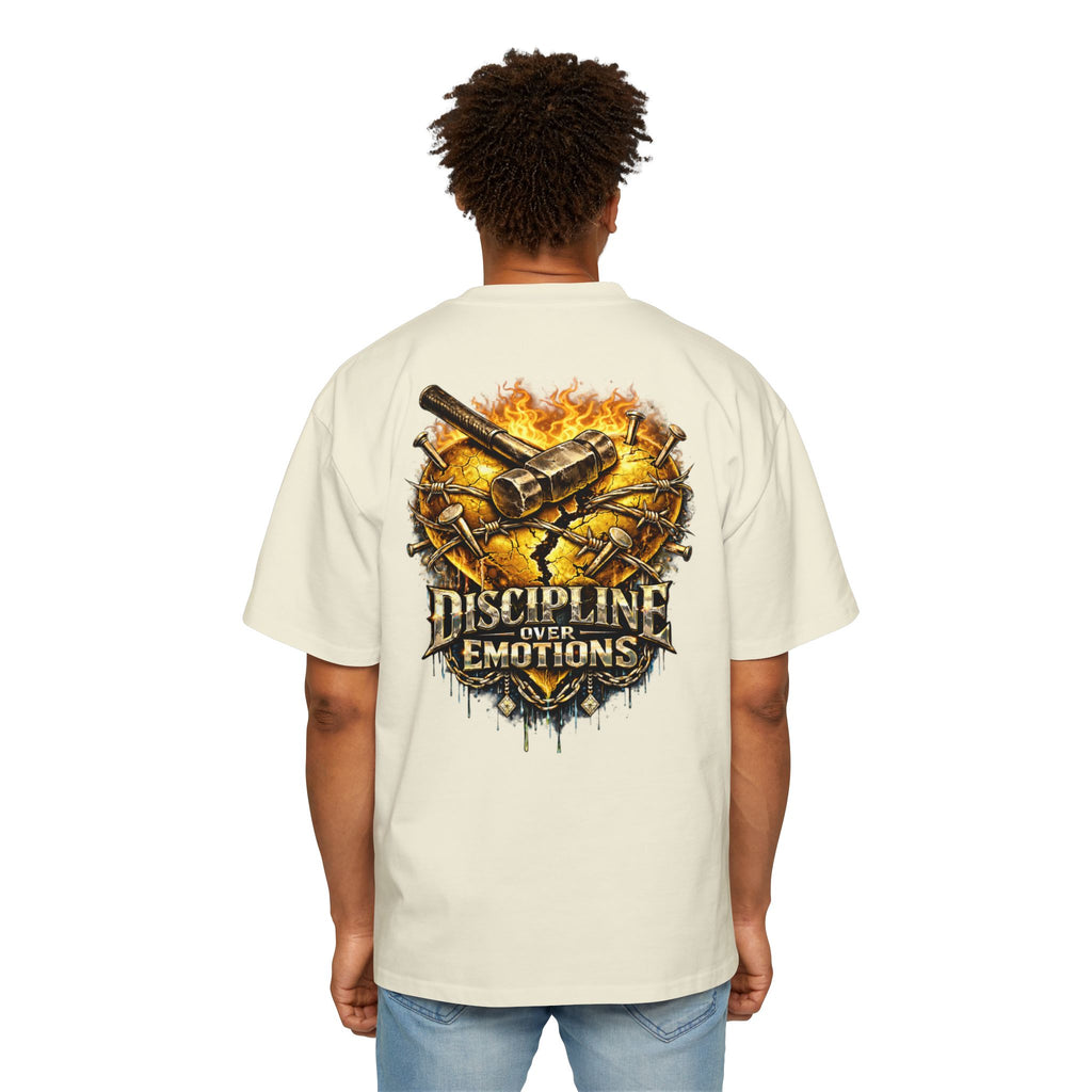 Oversized Discipline Over Emotions (Back) Graphic Tee (Gold Heart) Printify