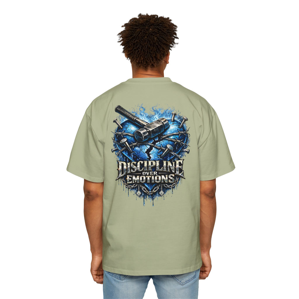 Oversized Discipline Over Emotions (Back) Graphic Tee (Blue Heart) Printify