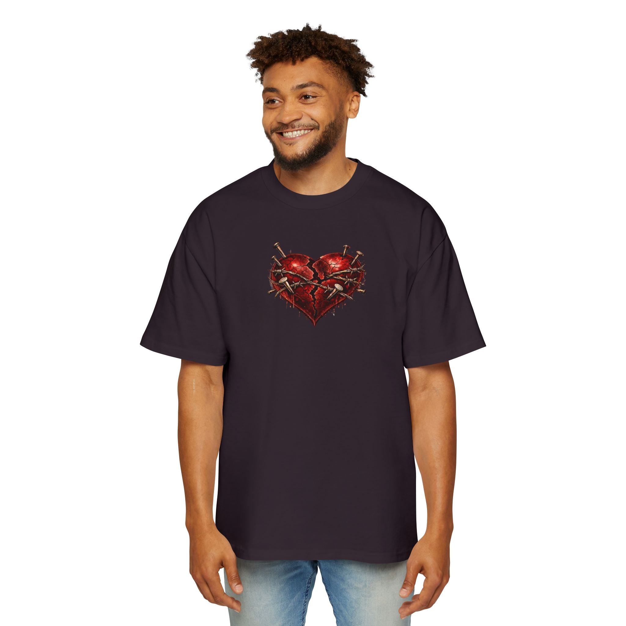 Oversized Discipline Over Emotions (Back) Graphic Tee (Red Heart) Printify