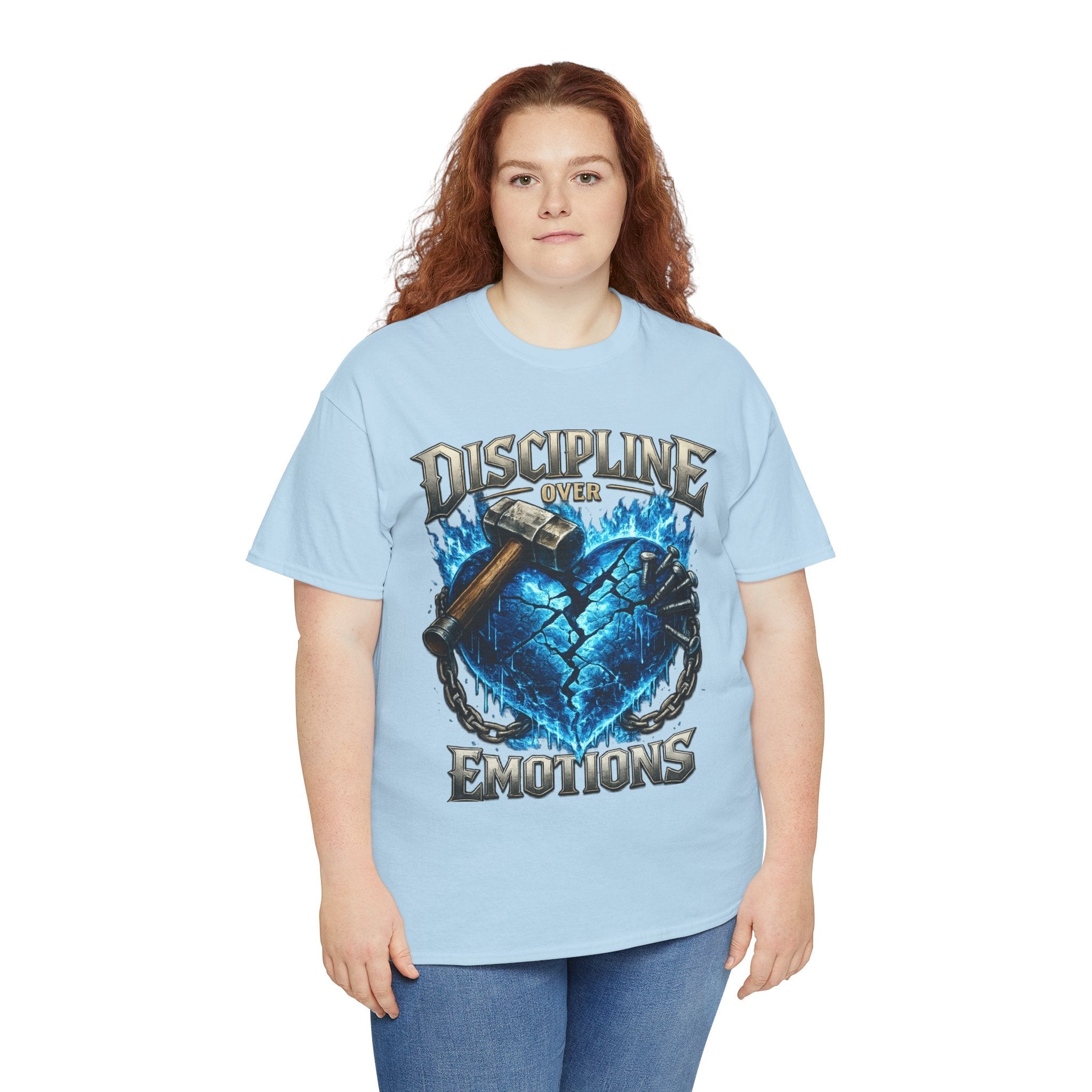 Discipline Over Emotions Graphic T-Shirt (Blue Heart) Printify