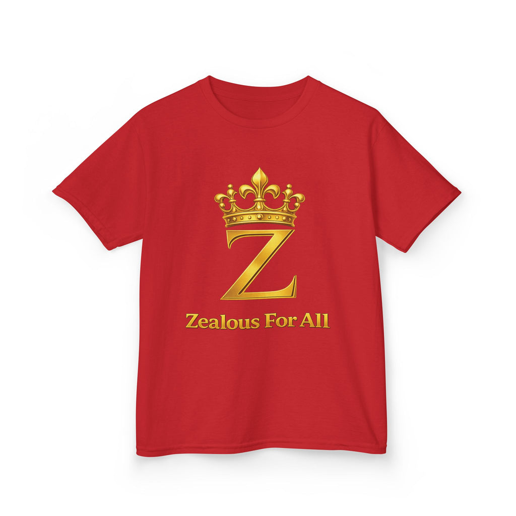 First Kids Zealous For All T-Shirt Drop 01 — Gold Logo Kids Tee Printify