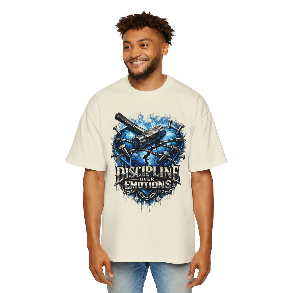 Oversized Discipline Over Emotions Graphic T-Shirt (Blue Heart) Printify