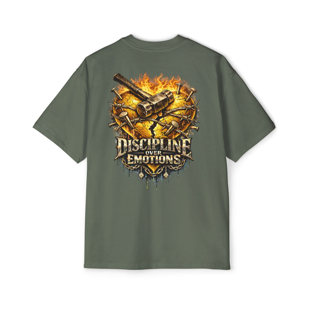 Oversized Discipline Over Emotions (Back) Graphic Tee (Gold Heart) Printify