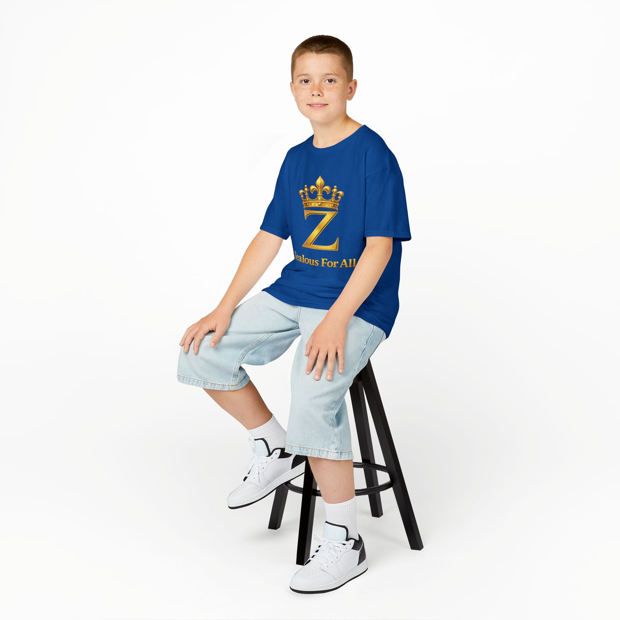 First Kids Zealous For All T-Shirt Drop 01 — Gold Logo Kids Tee Printify